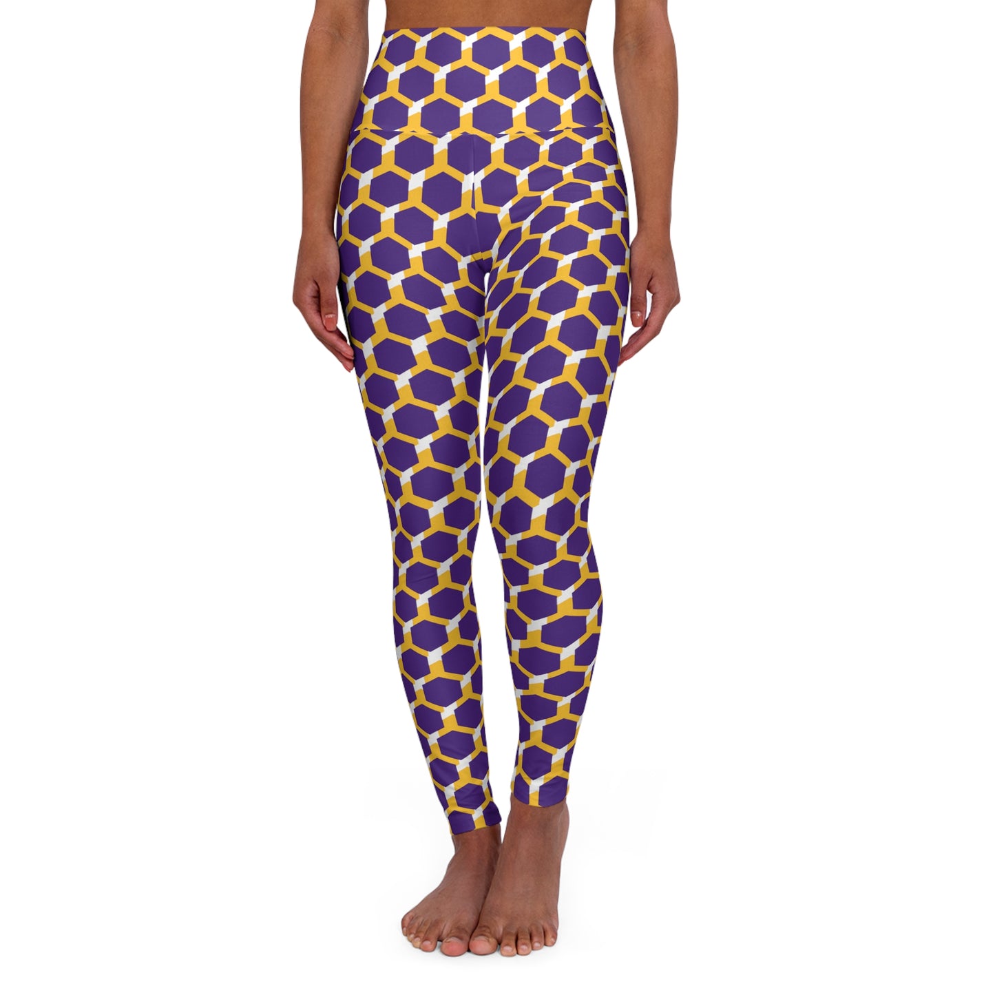 High Waisted Yoga Leggings - Purple/Gold Hex