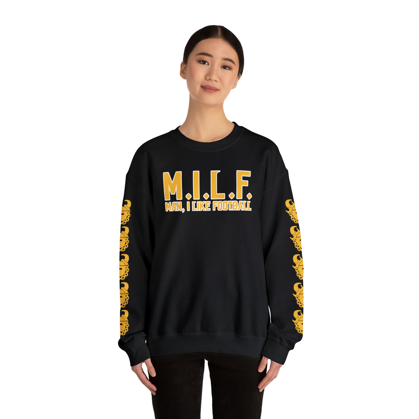 Unisex Heavy Blend™ Crewneck - M.I.L.F + Game Day Helmet (Sleeves)