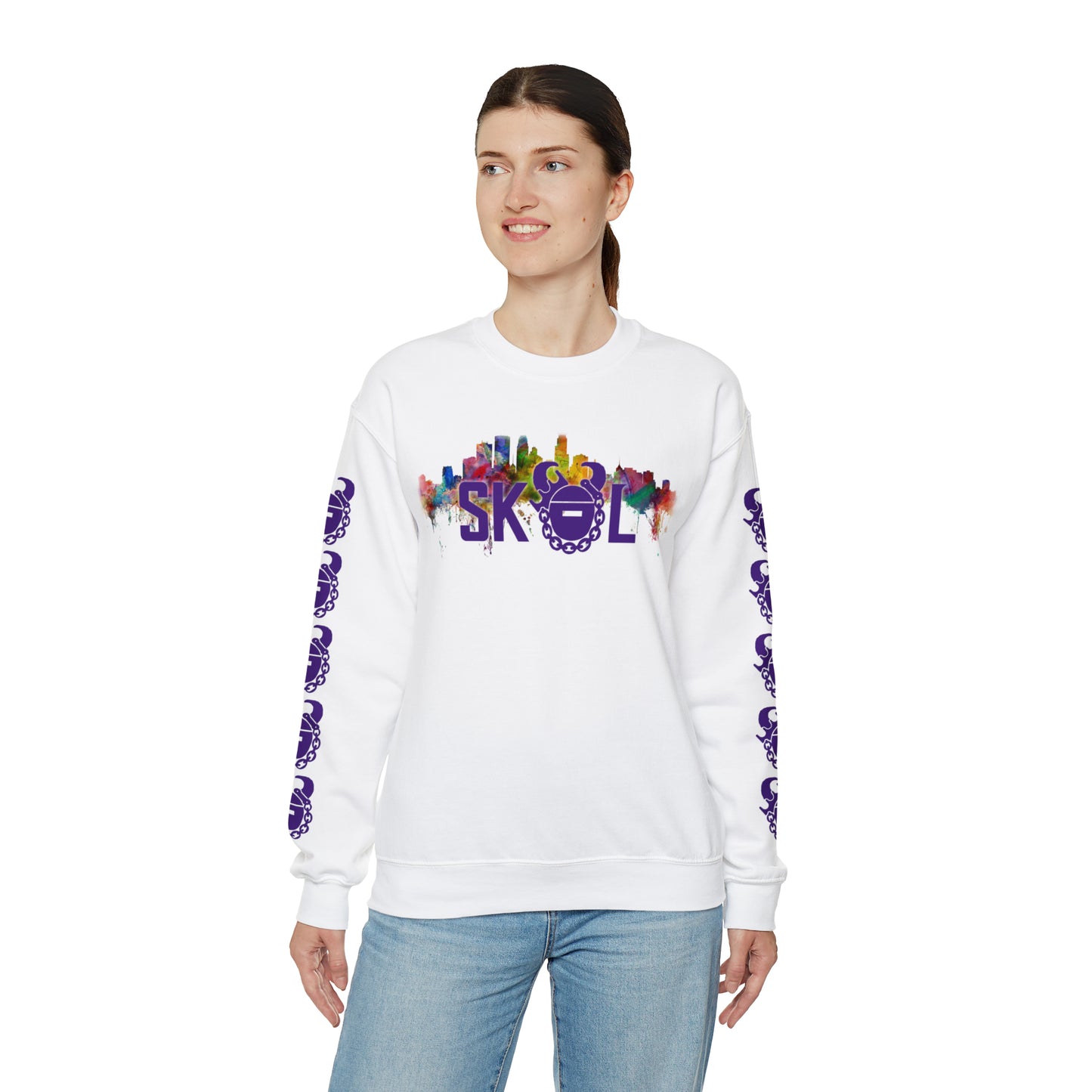 Unisex Heavy Blend™ Crewneck - Skyline + Game Day Helmet (Sleeves)