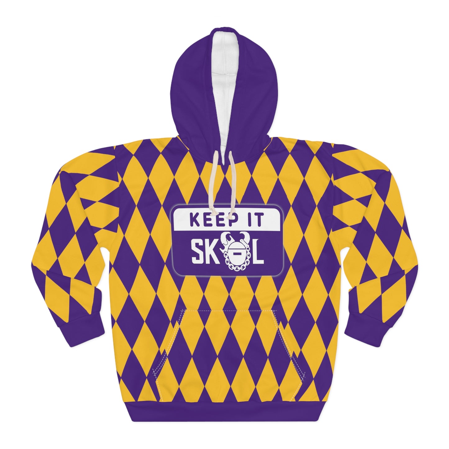 Unisex Pullover Hoodie - Purple/Gold Diamonds - Keep it Simple (Framed)