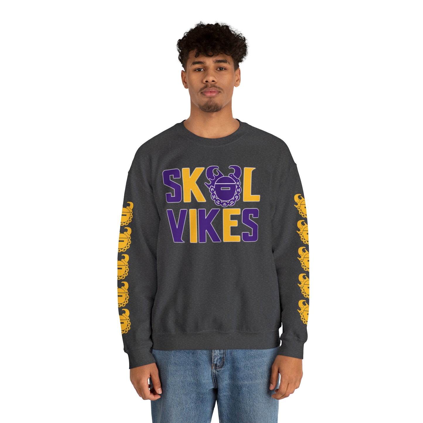 Unisex Heavy Blend™ Crewneck - Vikes + Game Day Helmet (Sleeves)