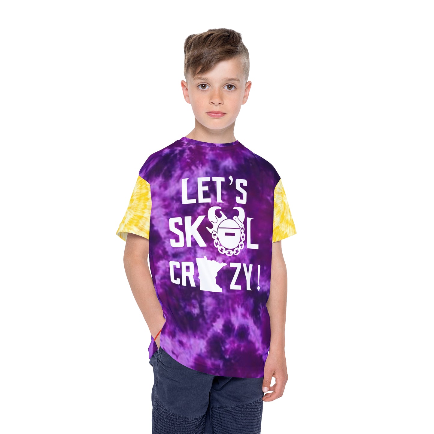 Kids Sports Jersey (Purple/Gold Tie-Dye) - Let's go Crazy!