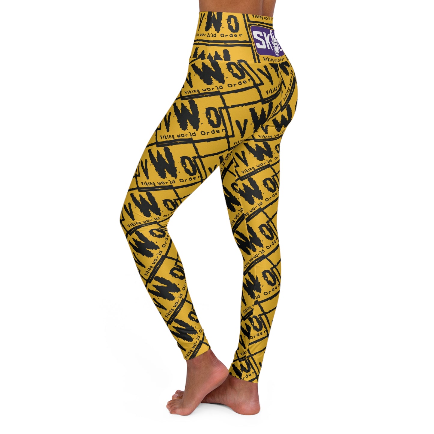 High Waisted Yoga Leggings - Gold/Black - VWO (Framed)
