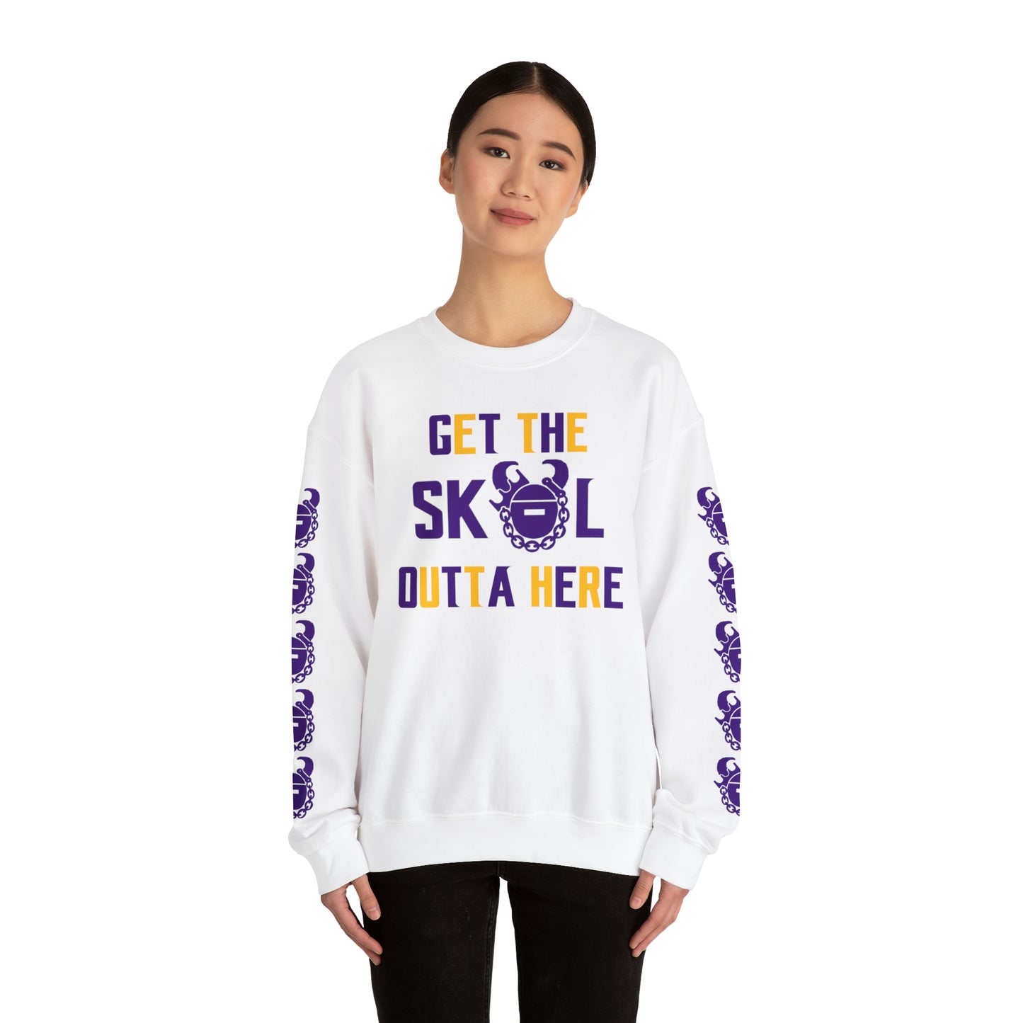 Unisex Heavy Blend™ Crewneck - Get OUTTA Here + Game Day Helmet (Sleeves)