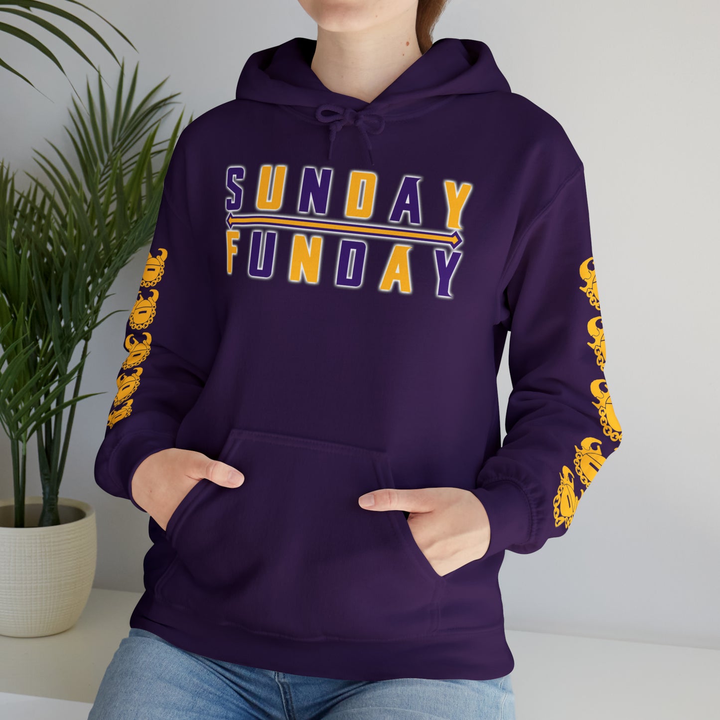 Unisex Heavy Blend™ Hooded Sweatshirt - Sunday FUNday + Game Day Helmet (Sleeves)