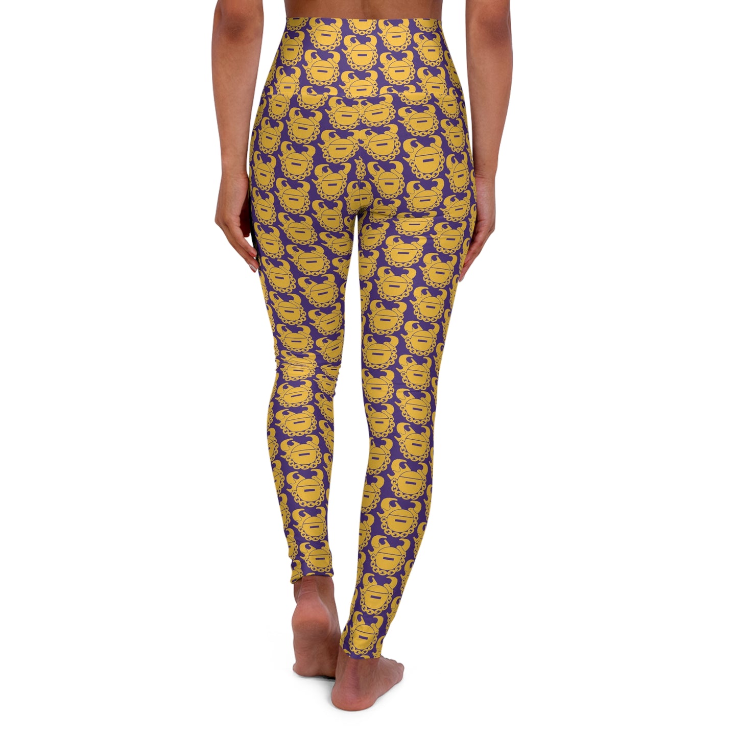 High Waisted Yoga Leggings - Purple/Gold Helmets
