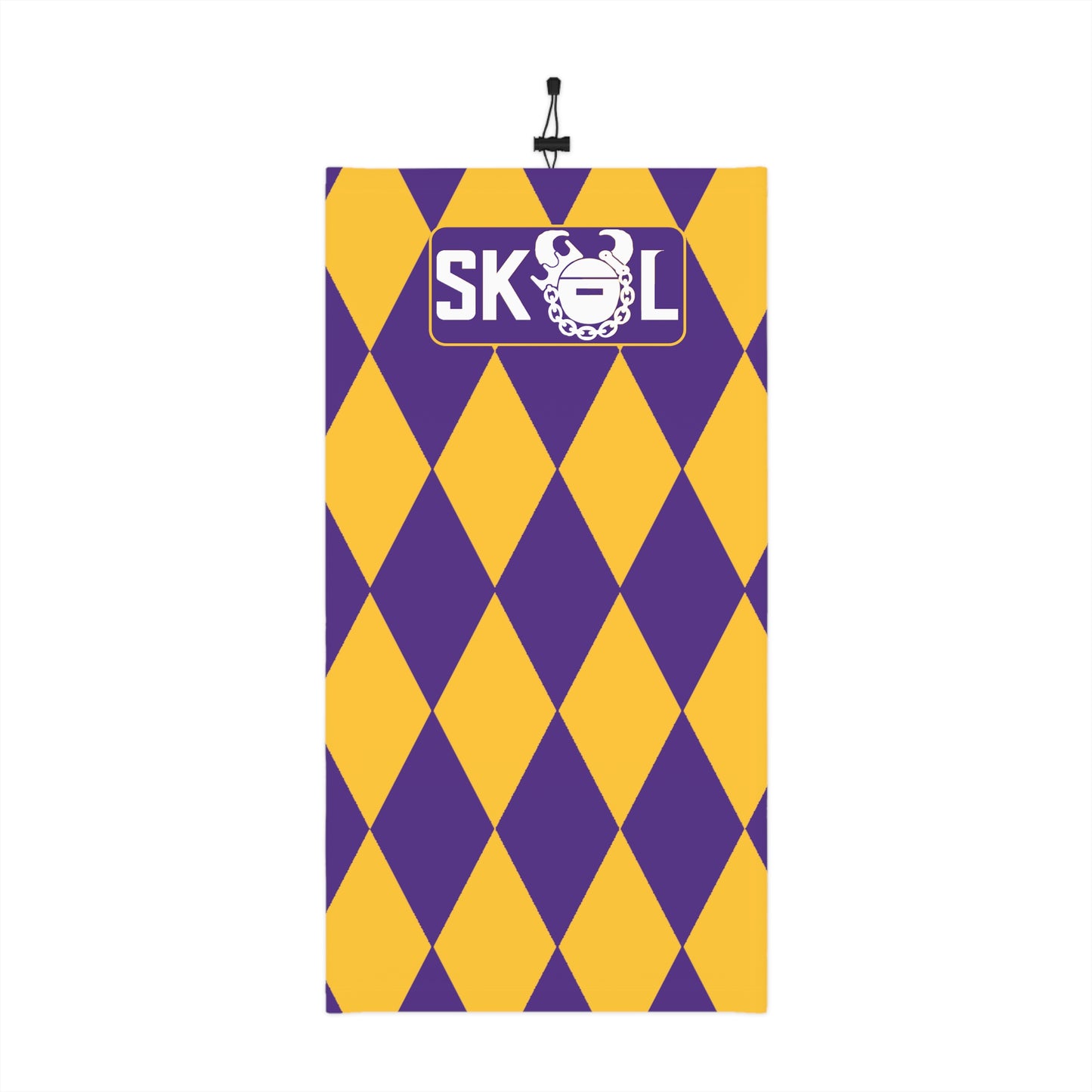 Winter Neck Gaiter With Drawstring - Purple/Gold Diamonds