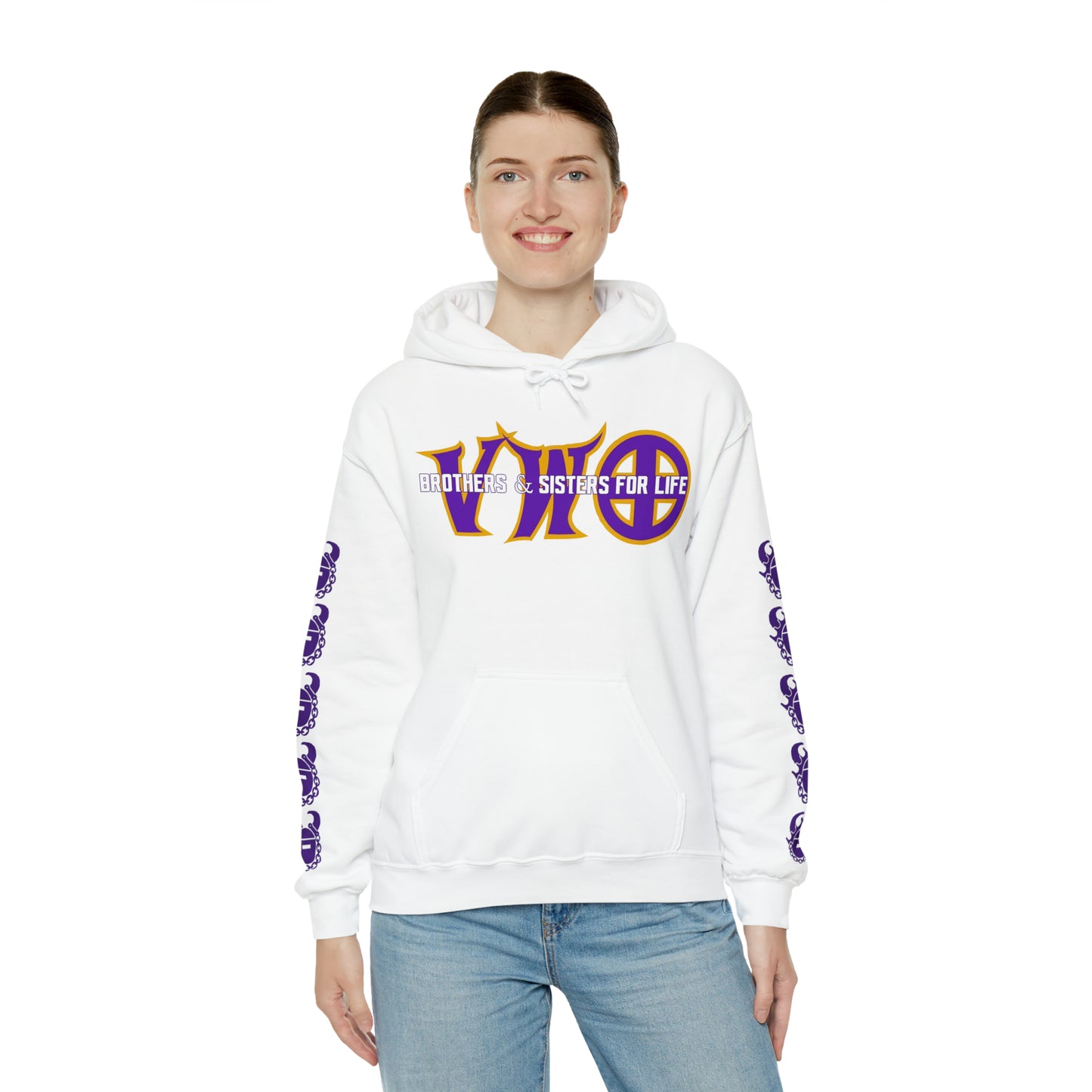 Unisex Heavy Blend™ Hooded Sweatshirt - VWO Brothers & Sisters + Game Day Helmet (Sleeves)