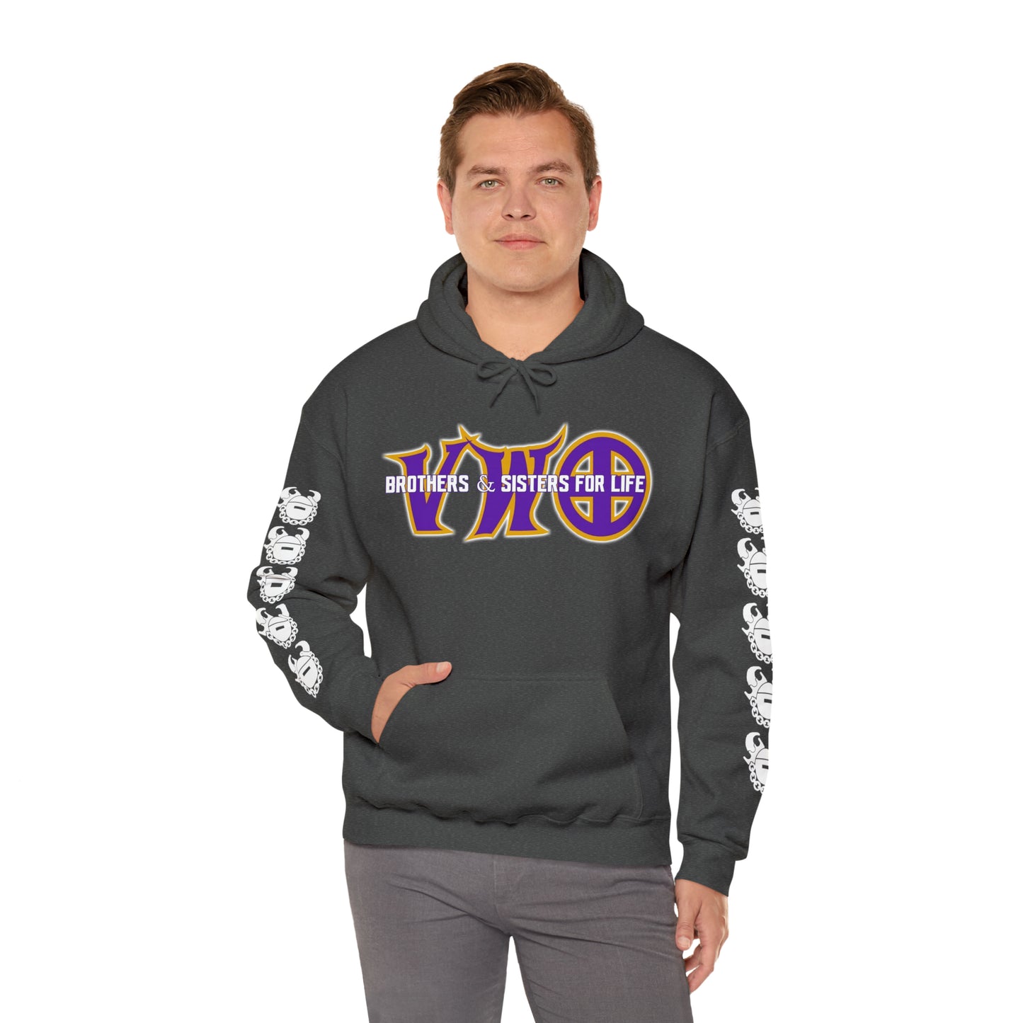 Unisex Heavy Blend™ Hooded Sweatshirt - VWO Brothers & Sisters + Game Day Helmet (Sleeves)