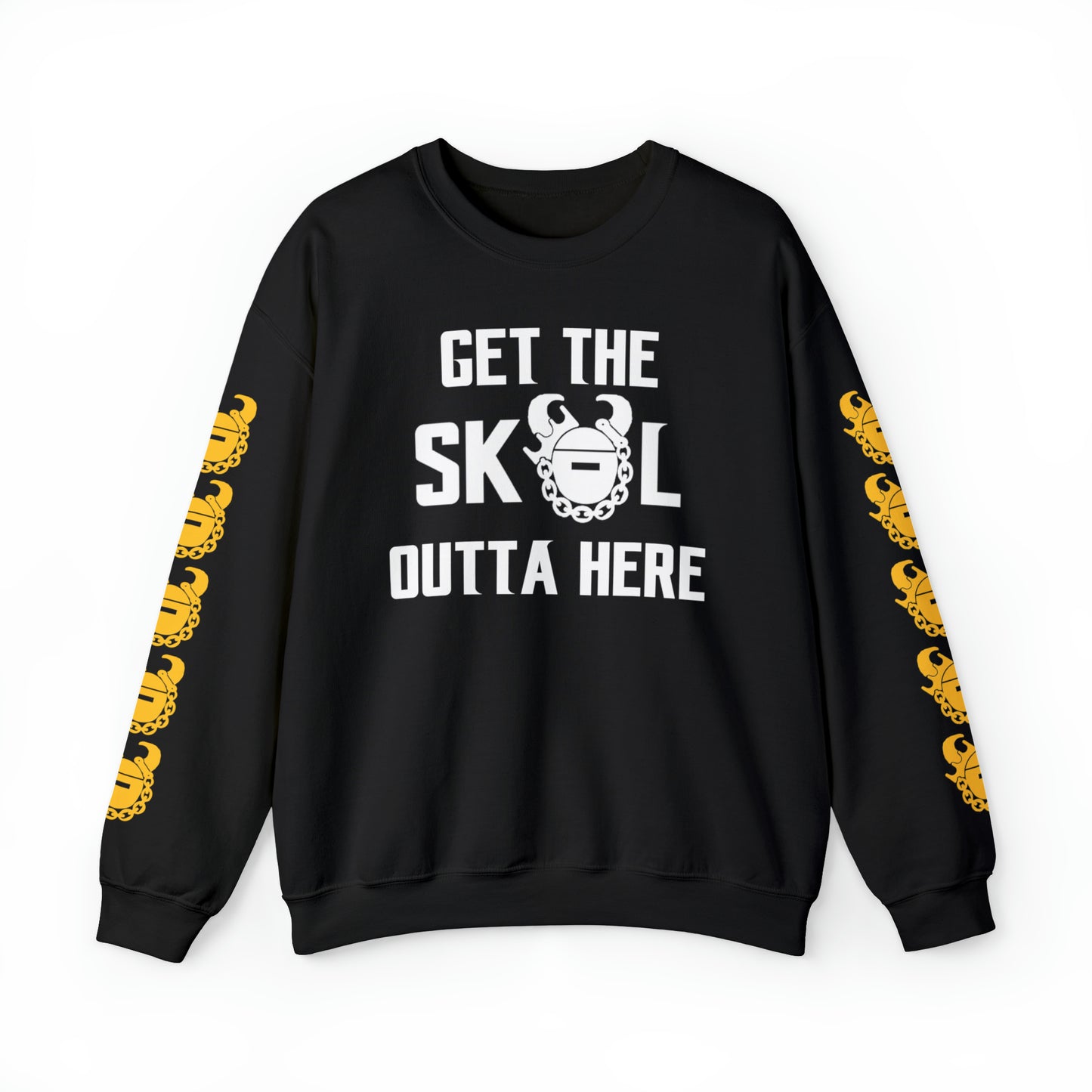 Unisex Heavy Blend™ Crewneck - Get OUTTA Here + Game Day Helmet (Sleeves)