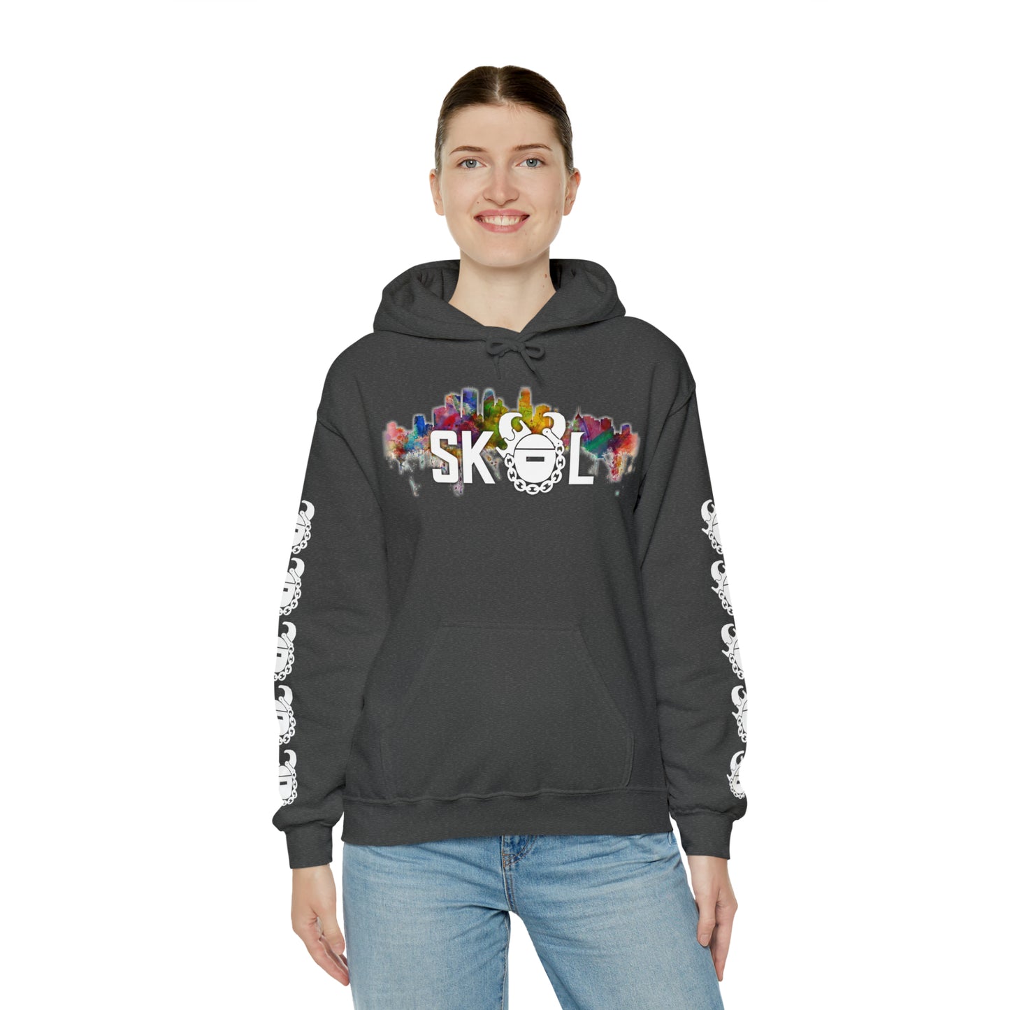 Unisex Heavy Blend™ Hooded Sweatshirt - Skyline + Game Day Helmet (Sleeves)