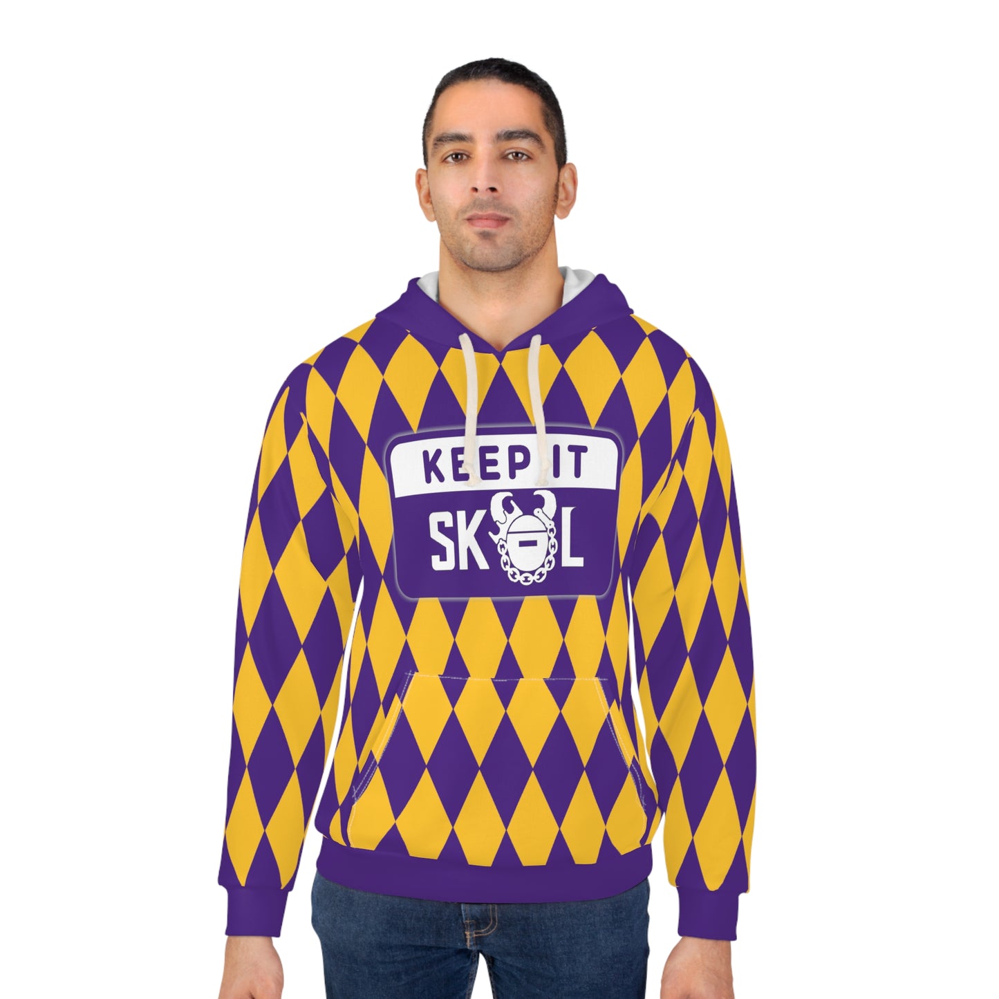 Unisex Pullover Hoodie - Purple/Gold Diamonds - Keep it Simple (Framed)