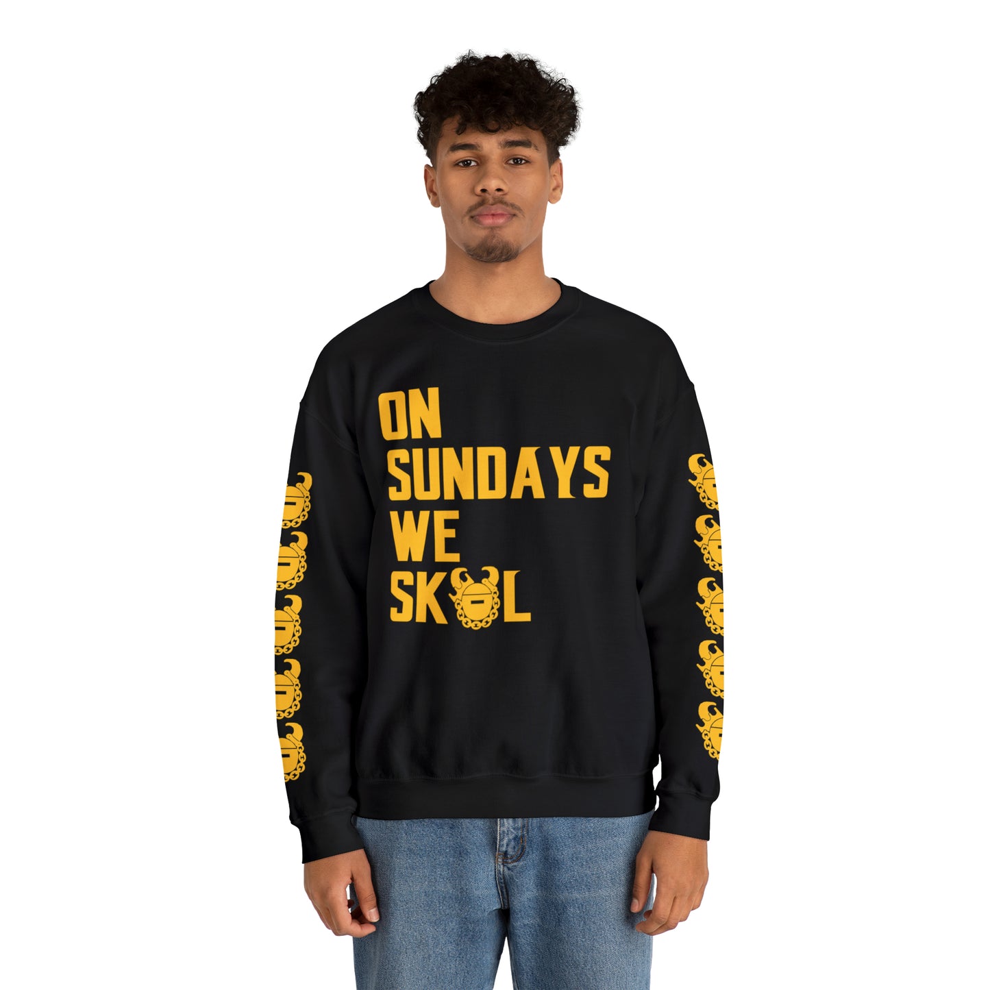 Unisex Heavy Blend™ Crewneck - On Sundays + Game Day Helmet (Sleeves)