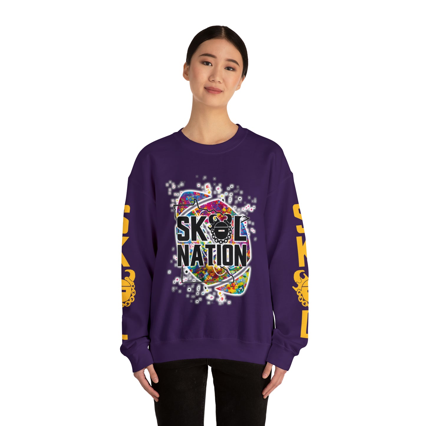 Unisex Heavy Blend™ Crewneck - MN Nation (Color Blast) + Game Day Helmet (Sleeves)