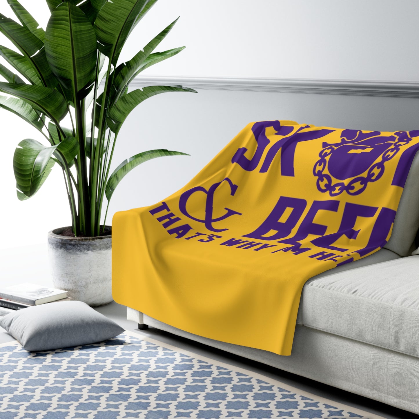 Sherpa Fleece Blanket - Gold/Purple - Football & Beer