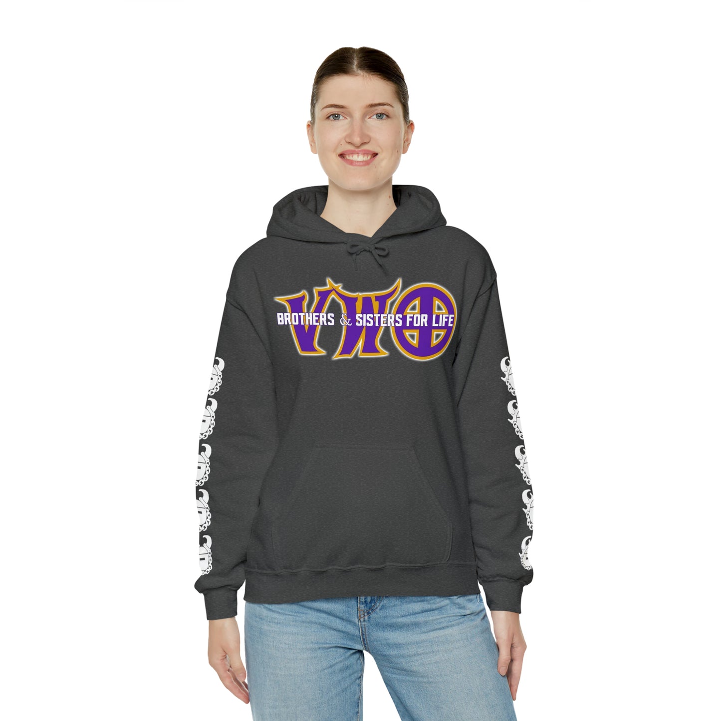 Unisex Heavy Blend™ Hooded Sweatshirt - VWO Brothers & Sisters + Game Day Helmet (Sleeves)