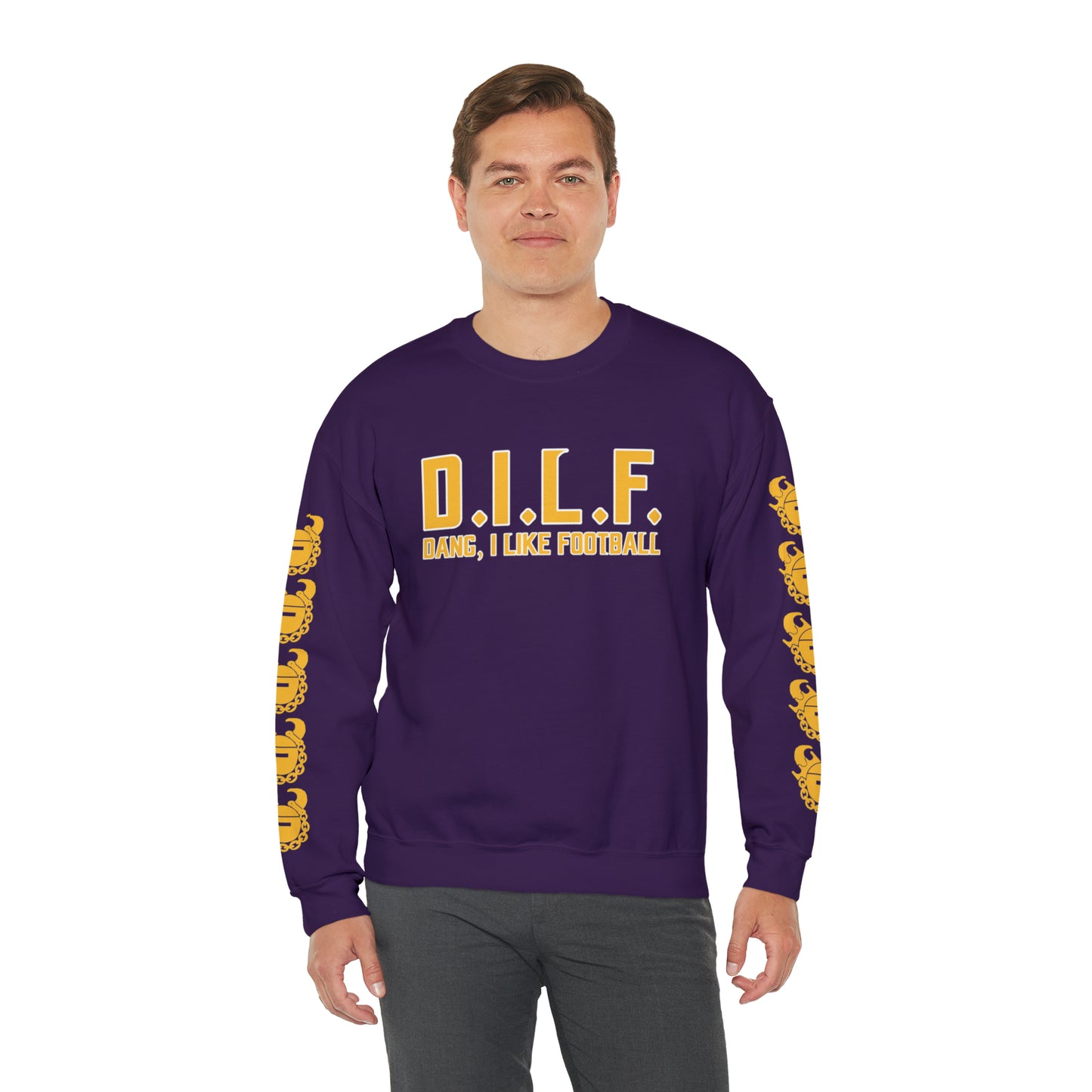 Unisex Heavy Blend™ Crewneck - D.I.L.F. + Game Day Helmet (Sleeves)