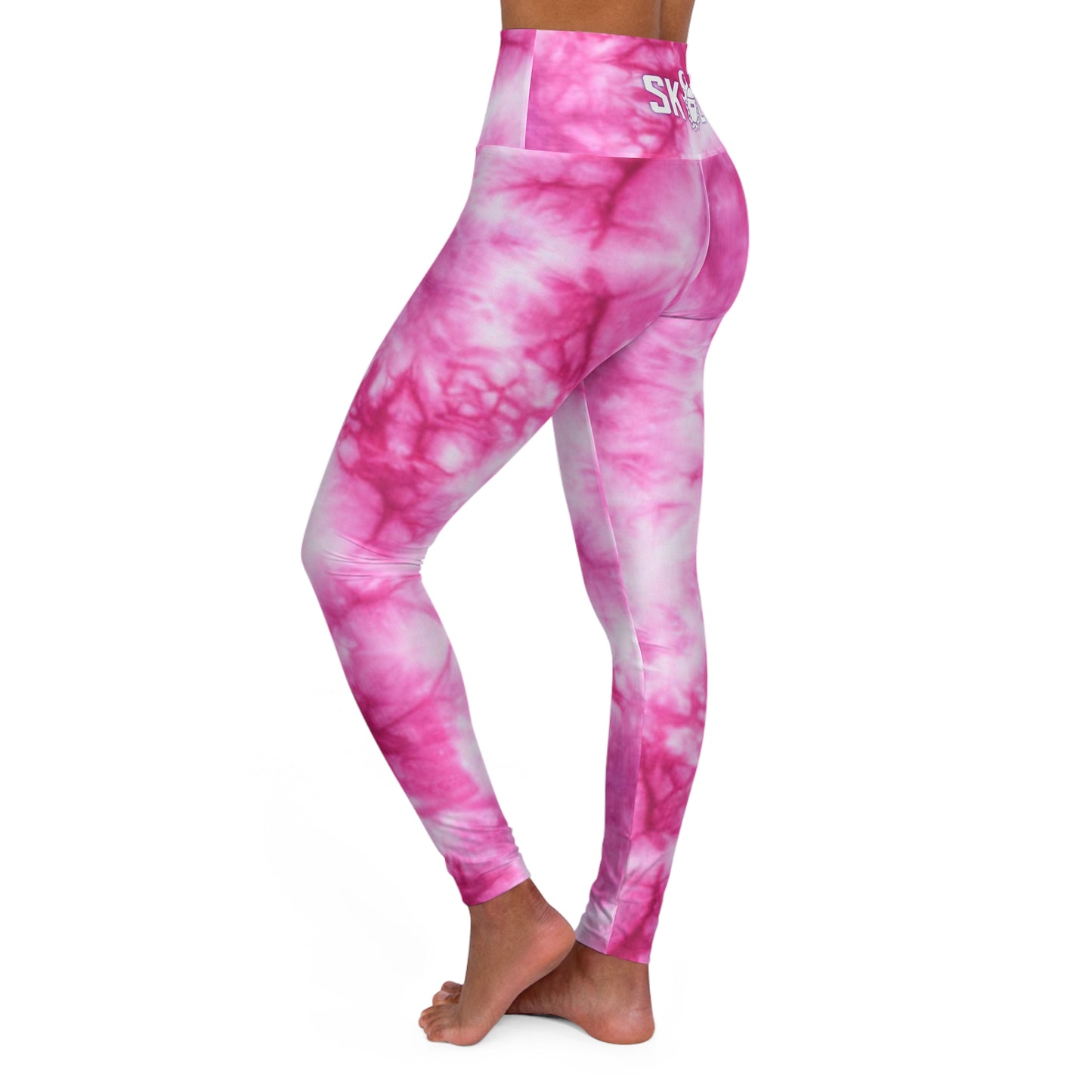 High Waisted Yoga Leggings - Pink Tie-Dye