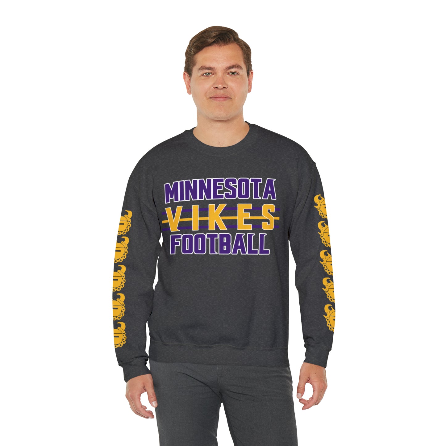 Unisex Heavy Blend™ Crewneck - Vikes Football + Game Day Helmet (Sleeves)