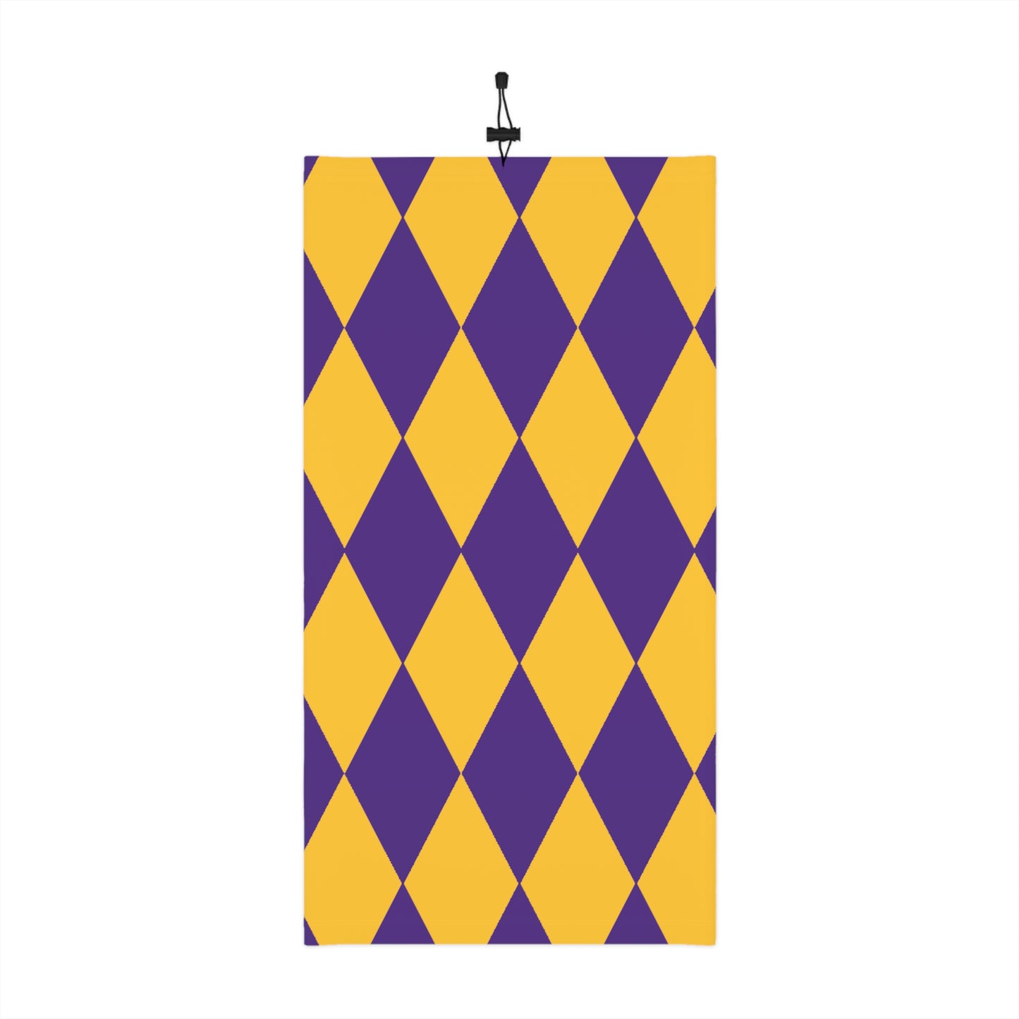 Winter Neck Gaiter With Drawstring - Purple/Gold Diamonds