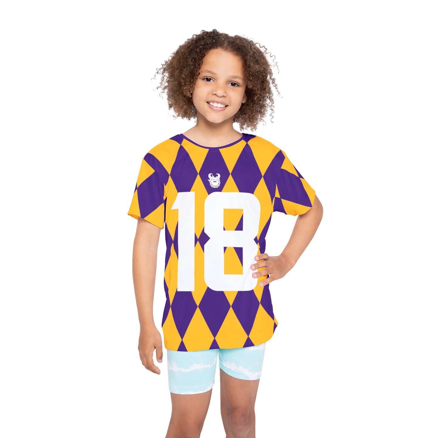 Kids Sports Jersey (Purple/Gold Diamonds) - Jersey #18