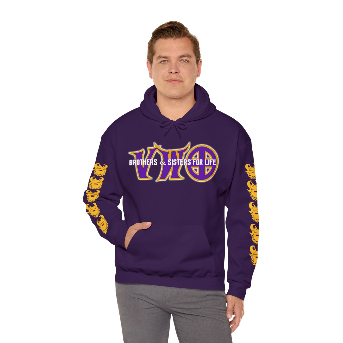Unisex Heavy Blend™ Hooded Sweatshirt - VWO Brothers & Sisters + Game Day Helmet (Sleeves)