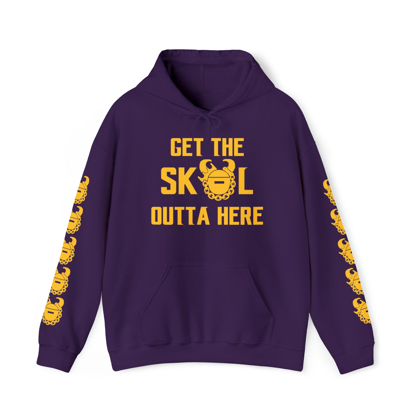 Unisex Heavy Blend™ Hooded Sweatshirt - Get OUTTA Here + Game Day Helmet (Sleeves)