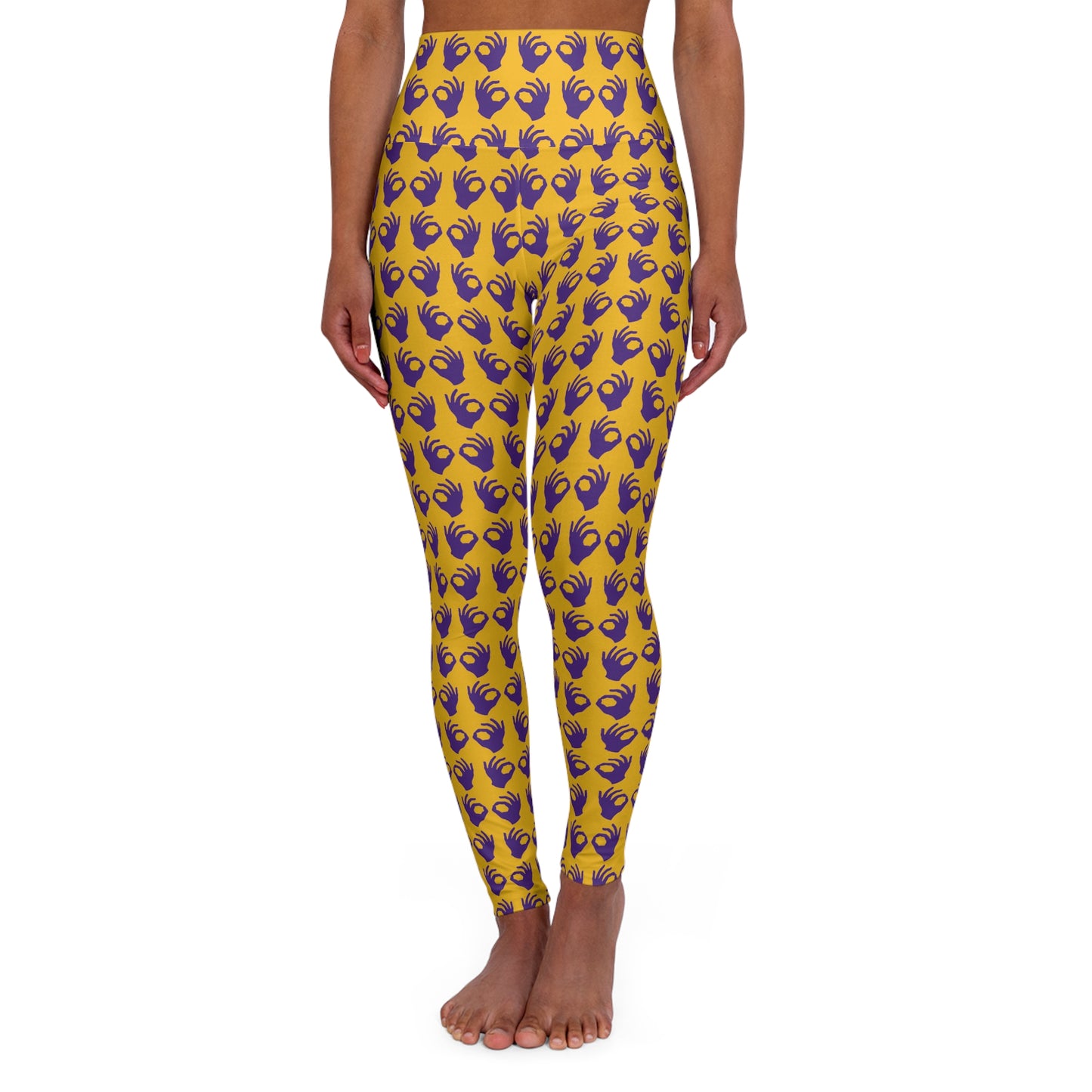 High Waisted Yoga Leggings - Gold/Purple Griddy
