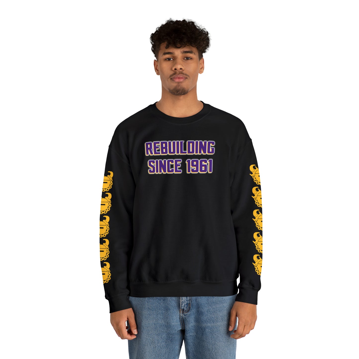 Unisex Heavy Blend™ Crewneck - Rebuilding Since 1961 + Game Day Helmet (Sleeves)
