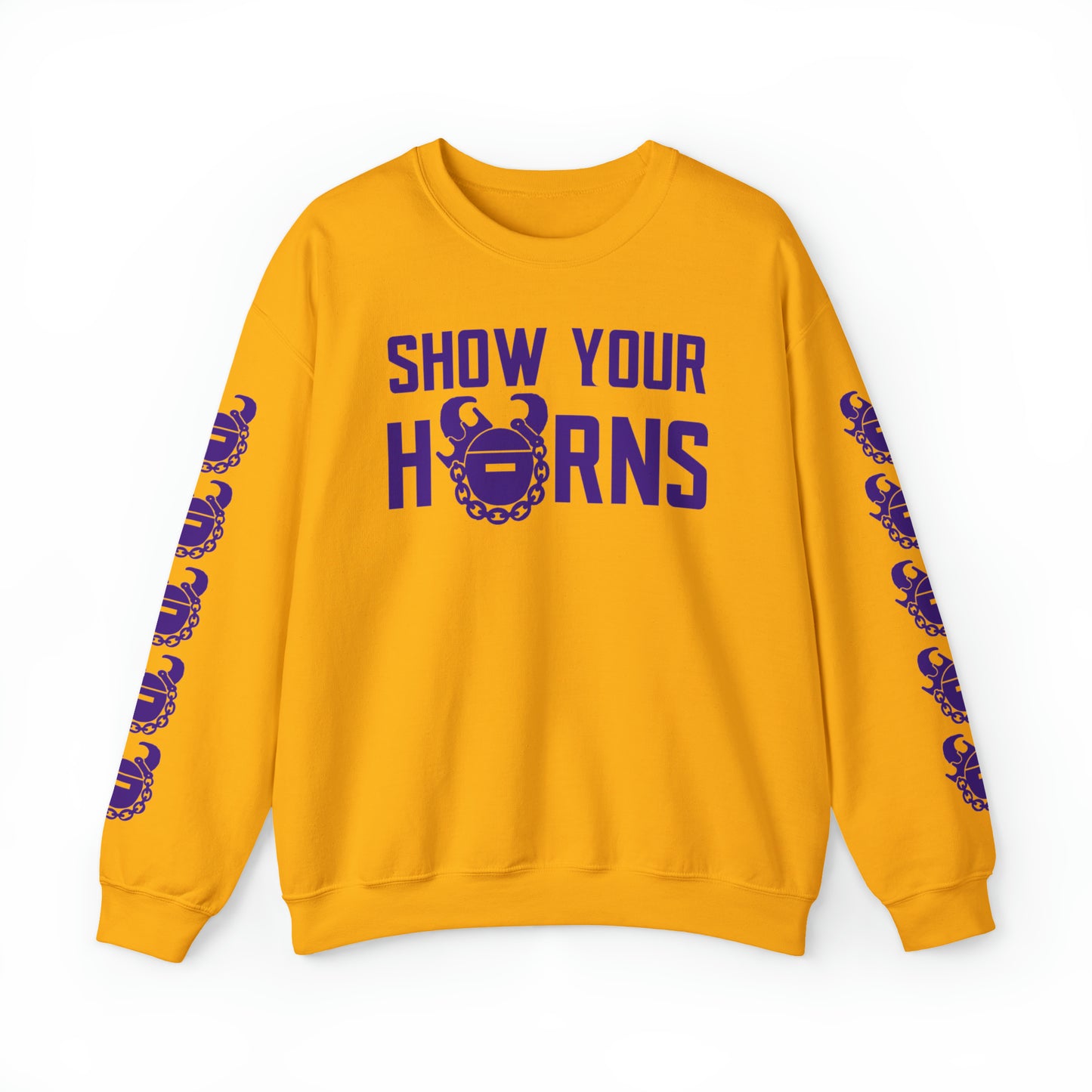 Unisex Heavy Blend™ Crewneck - Show Your Horns + Game Day Helmet (Sleeves)