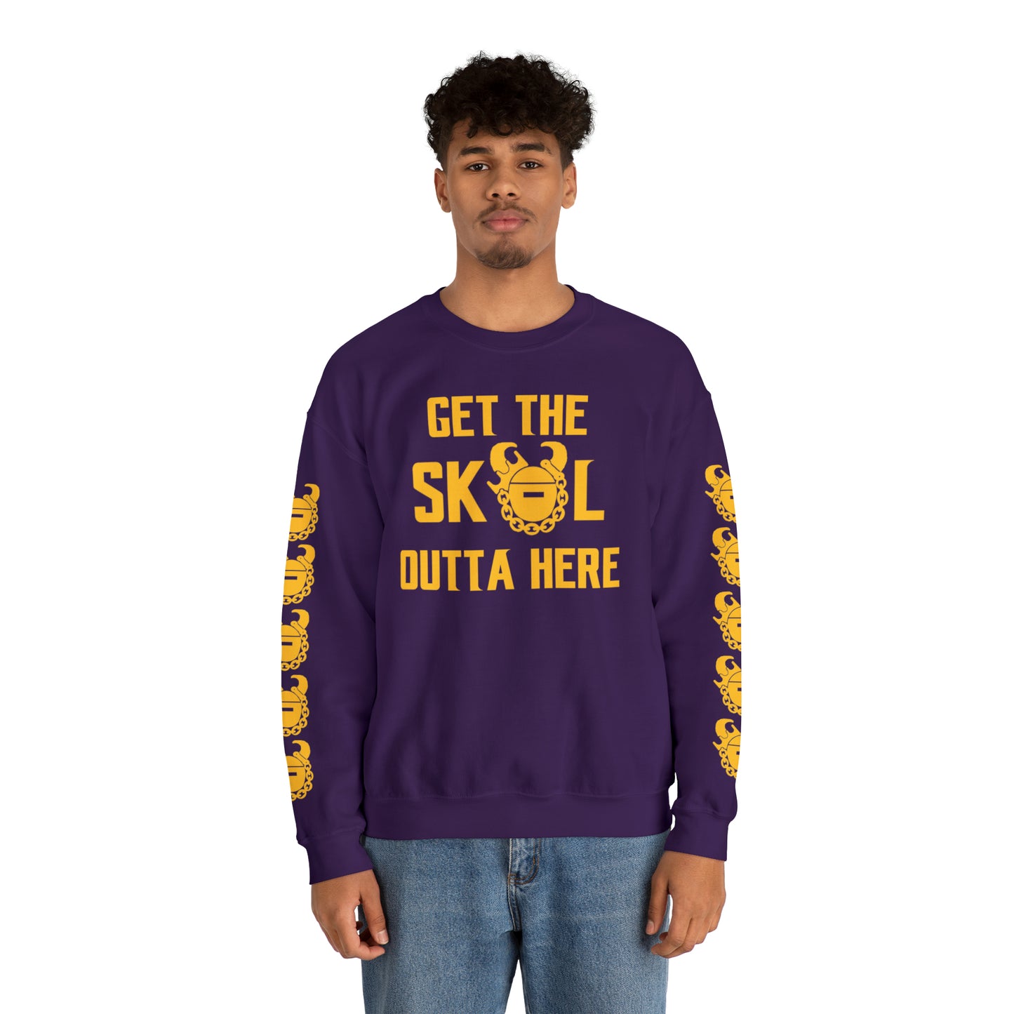 Unisex Heavy Blend™ Crewneck - Get OUTTA Here + Game Day Helmet (Sleeves)
