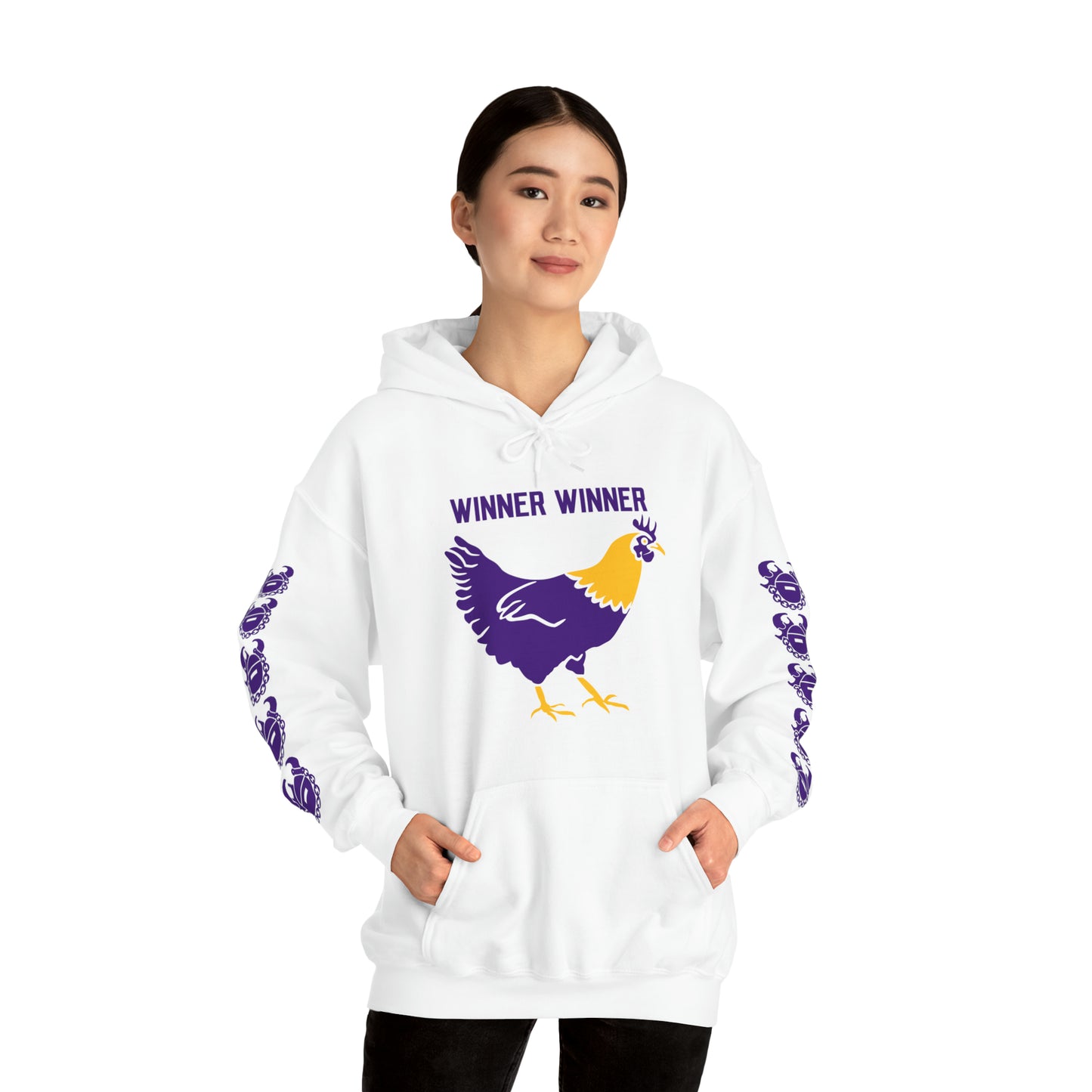 Unisex Heavy Blend™ Hooded Sweatshirt - Winner Winner Chicken Dinner + Game Day Helmet (Sleeves)