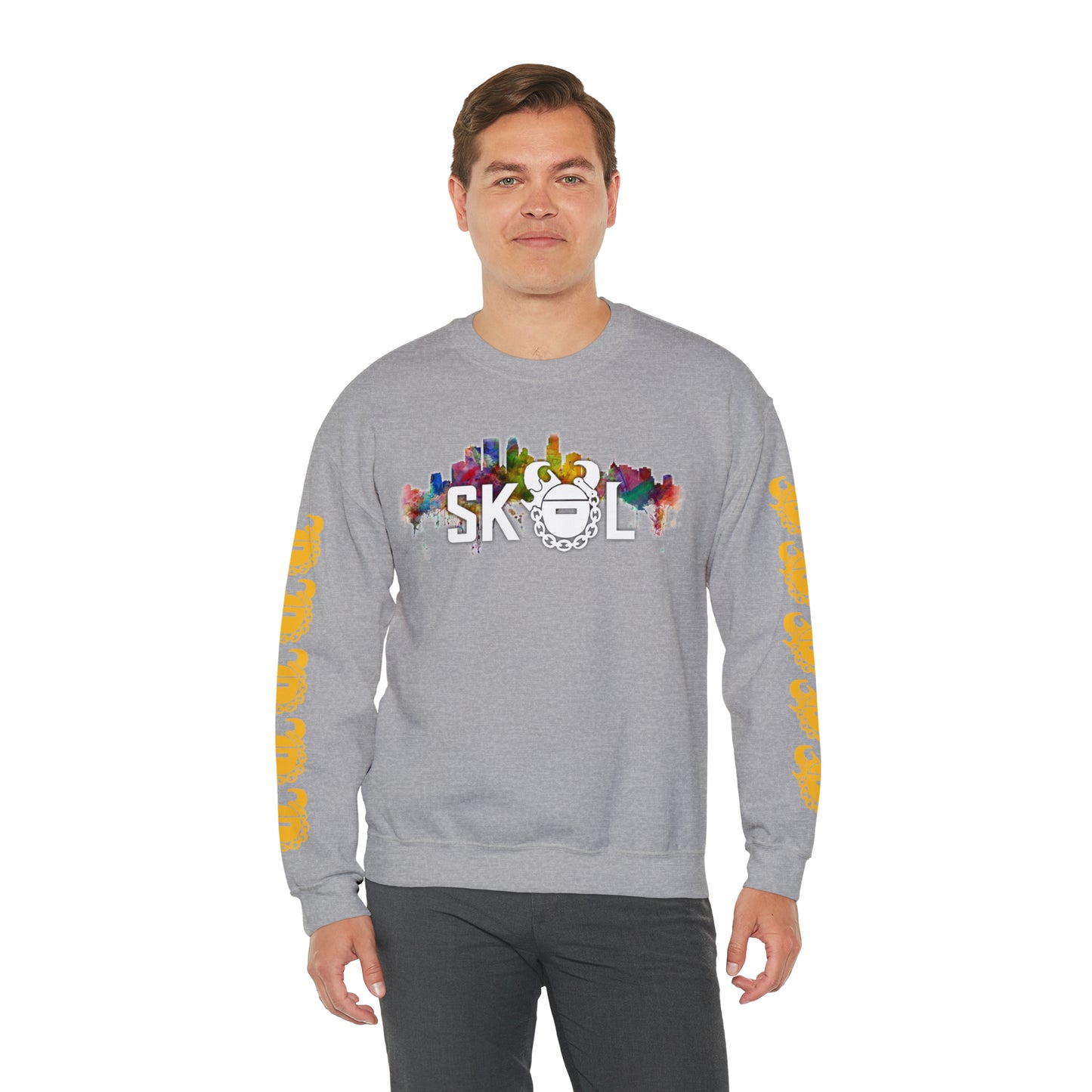 Unisex Heavy Blend™ Crewneck - Skyline + Game Day Helmet (Sleeves)