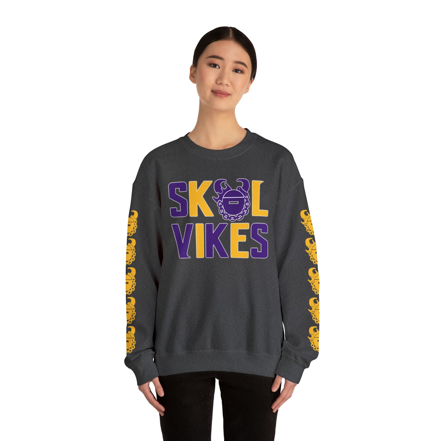 Unisex Heavy Blend™ Crewneck - Vikes + Game Day Helmet (Sleeves)