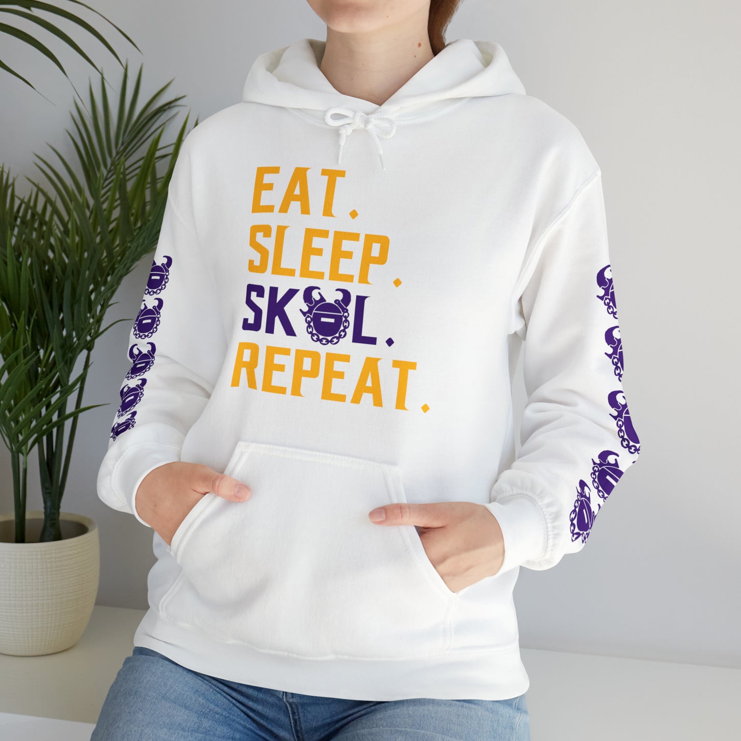 Unisex Heavy Blend™ Hooded Sweatshirt - Eat. Sleep. Repeat. + Game Day Helmet (Sleeves)