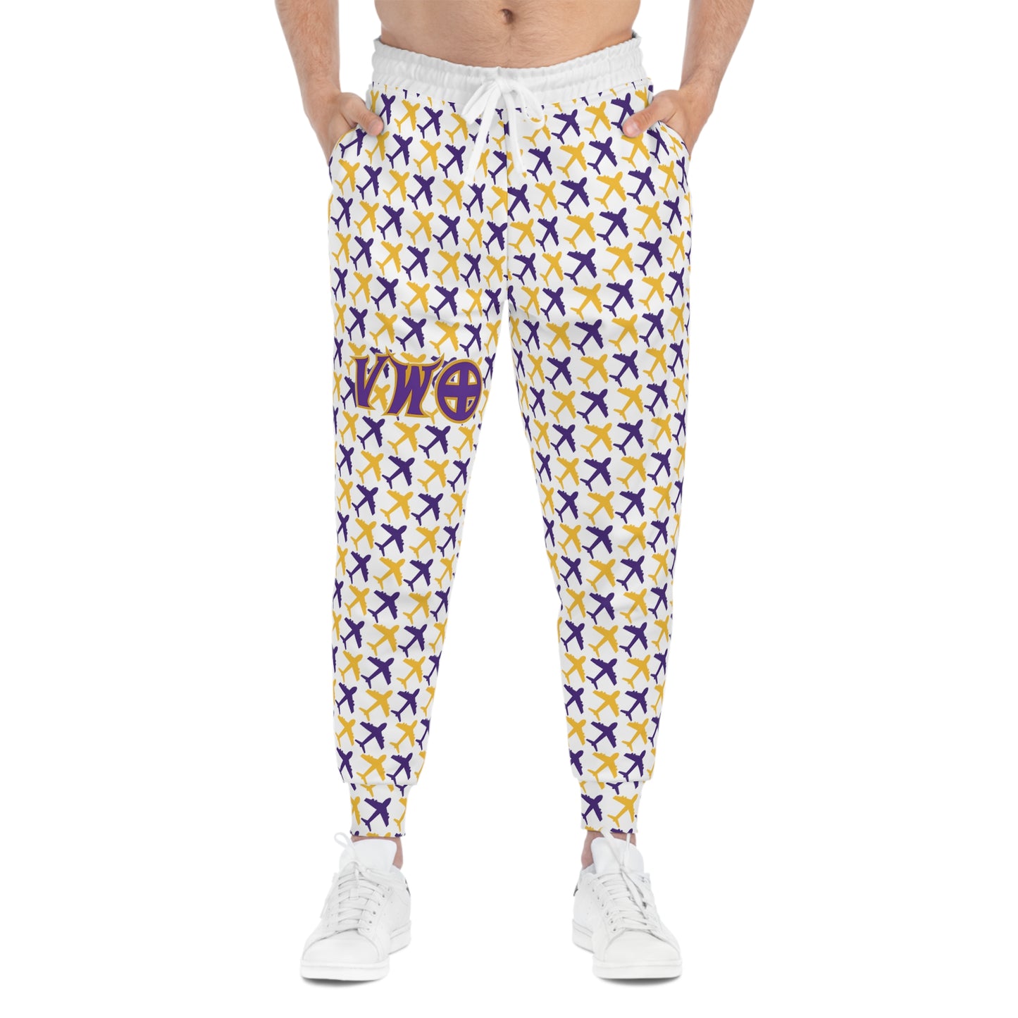 Unisex Athletic Joggers - White/Jet Planes - V-W-O