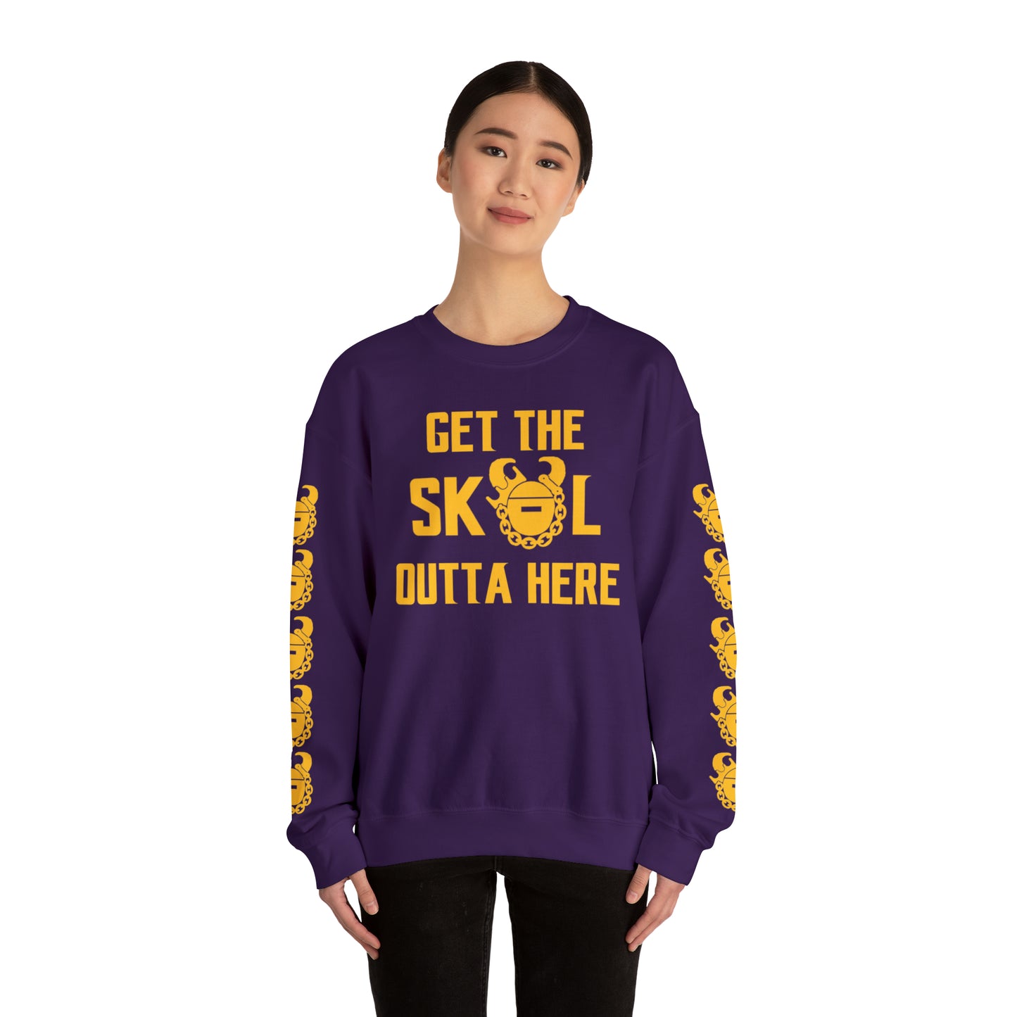 Unisex Heavy Blend™ Crewneck - Get OUTTA Here + Game Day Helmet (Sleeves)