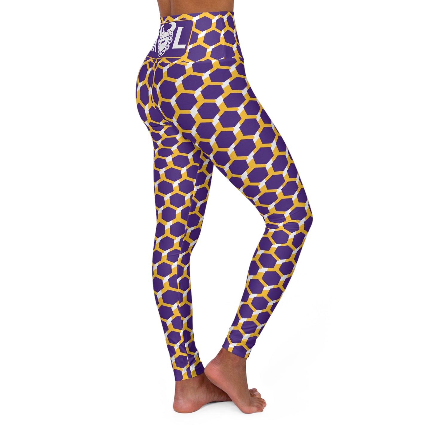 High Waisted Yoga Leggings - Purple/Gold Hex