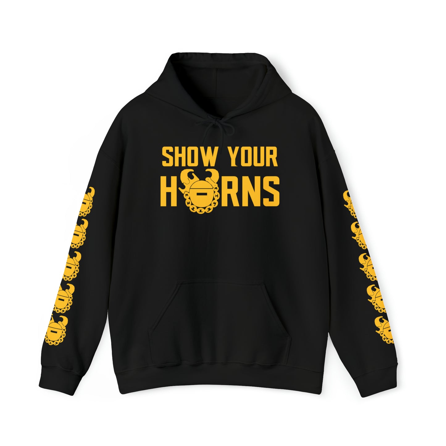Unisex Heavy Blend™ Hooded Sweatshirt - Show Your Horns + Game Day Helmet (Sleeves)