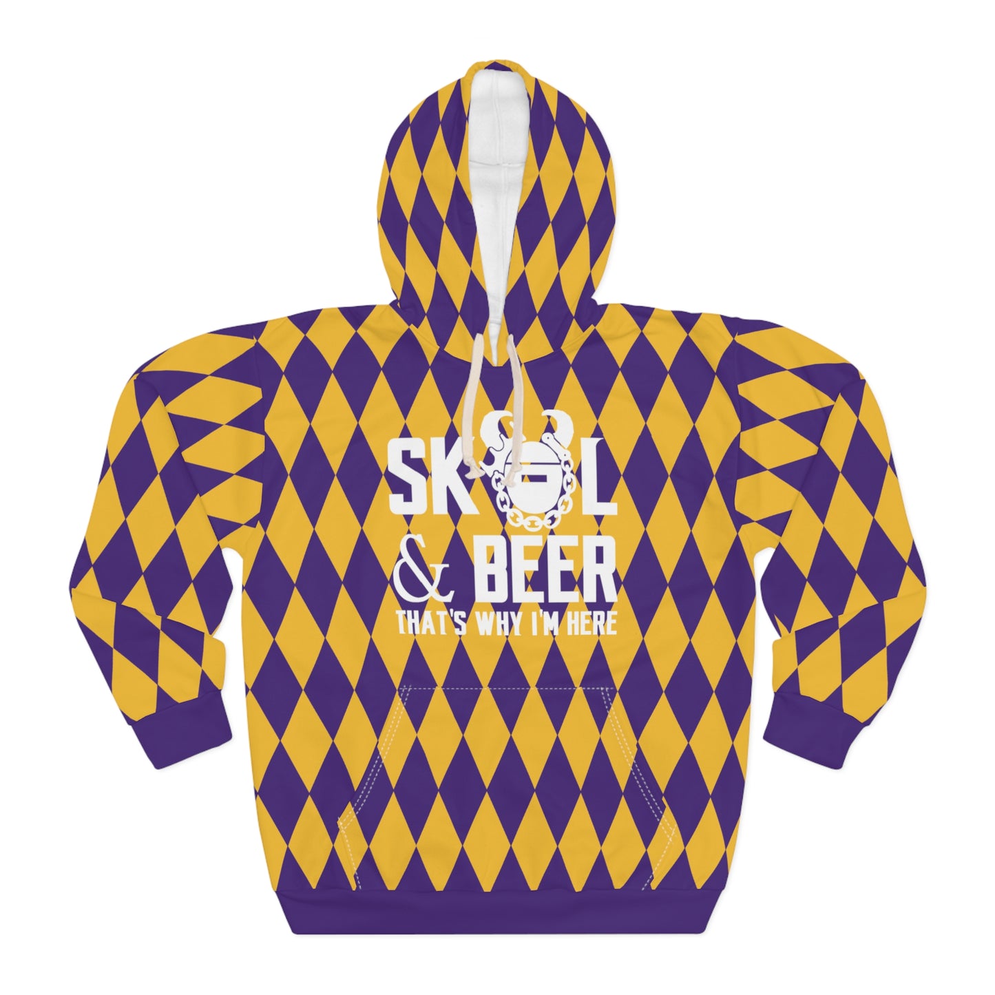 Unisex Pullover Hoodie - Purple/Gold Diamonds - & BEER