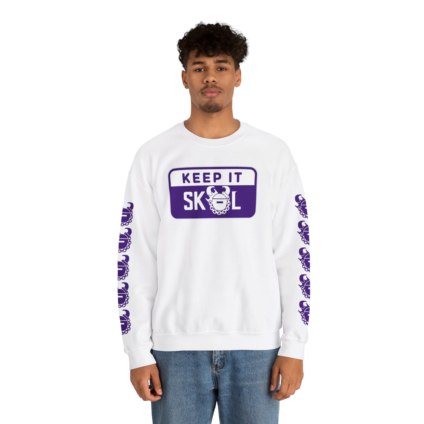 Unisex Heavy Blend™ Crewneck - Keep it Simple (Framed) + Game Day Helmet (Sleeves)