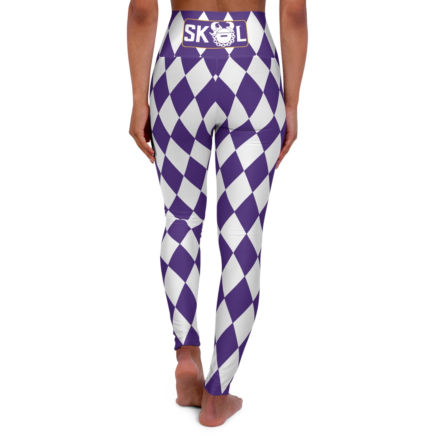 High Waisted Yoga Leggings - Purple/White Diamonds