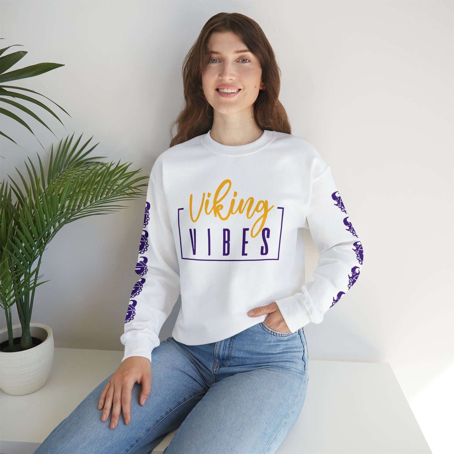 Unisex Heavy Blend™ Crewneck - Vibes + Game Day Helmet (Sleeves)
