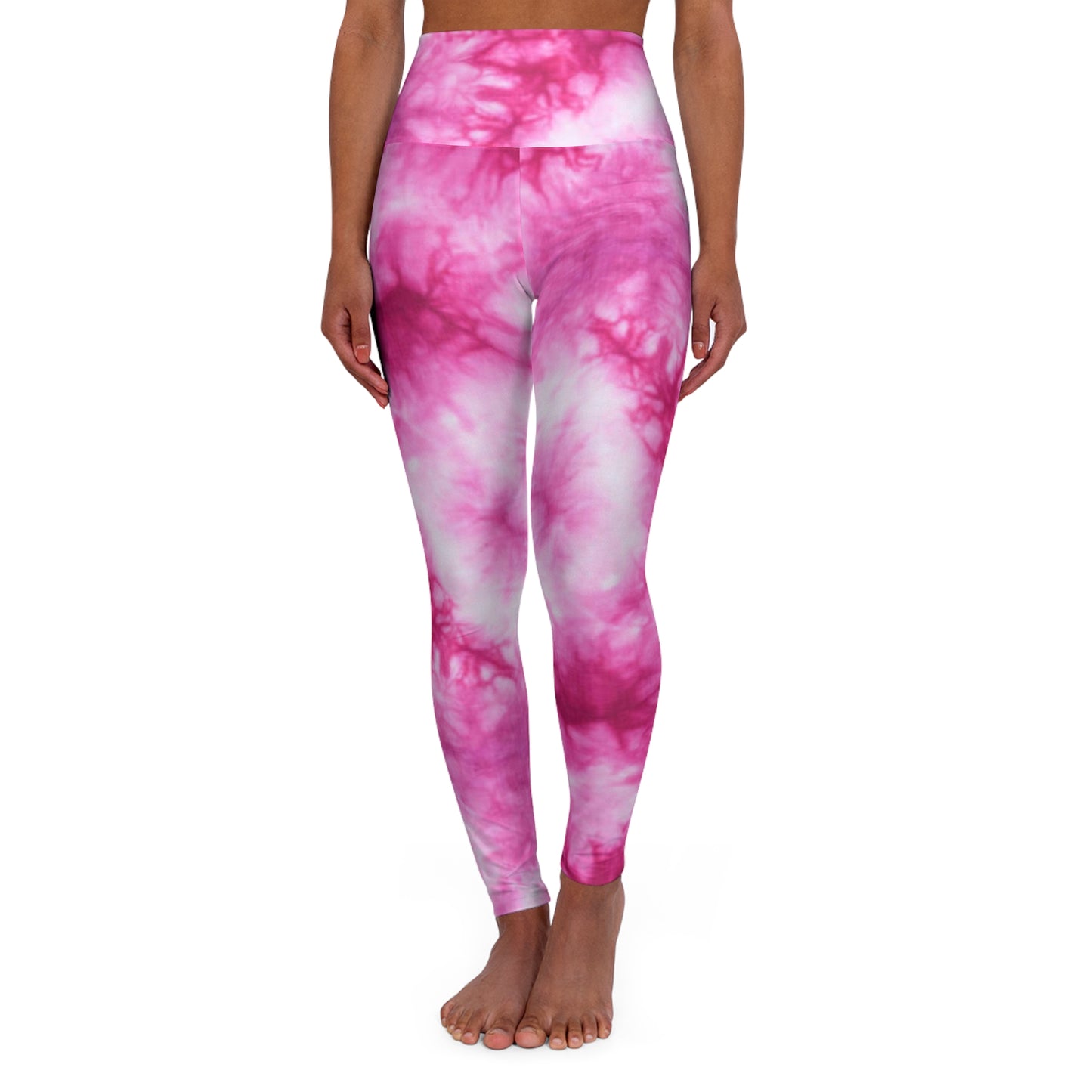 High Waisted Yoga Leggings - Pink Tie-Dye