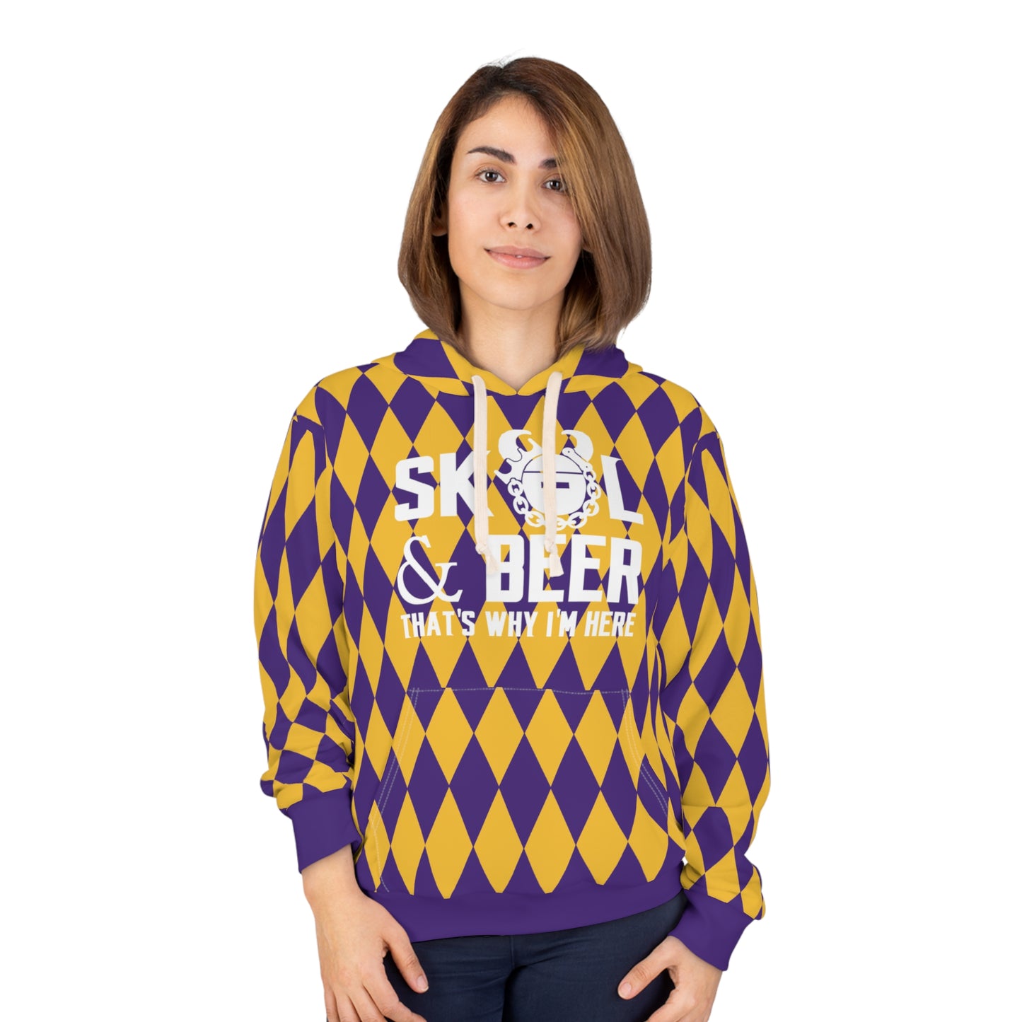 Unisex Pullover Hoodie - Purple/Gold Diamonds - & BEER