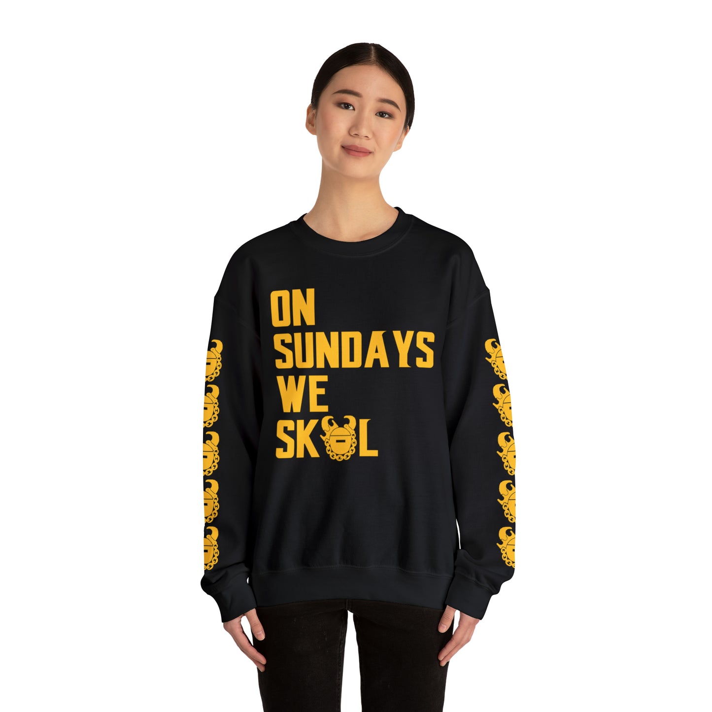 Unisex Heavy Blend™ Crewneck - On Sundays + Game Day Helmet (Sleeves)