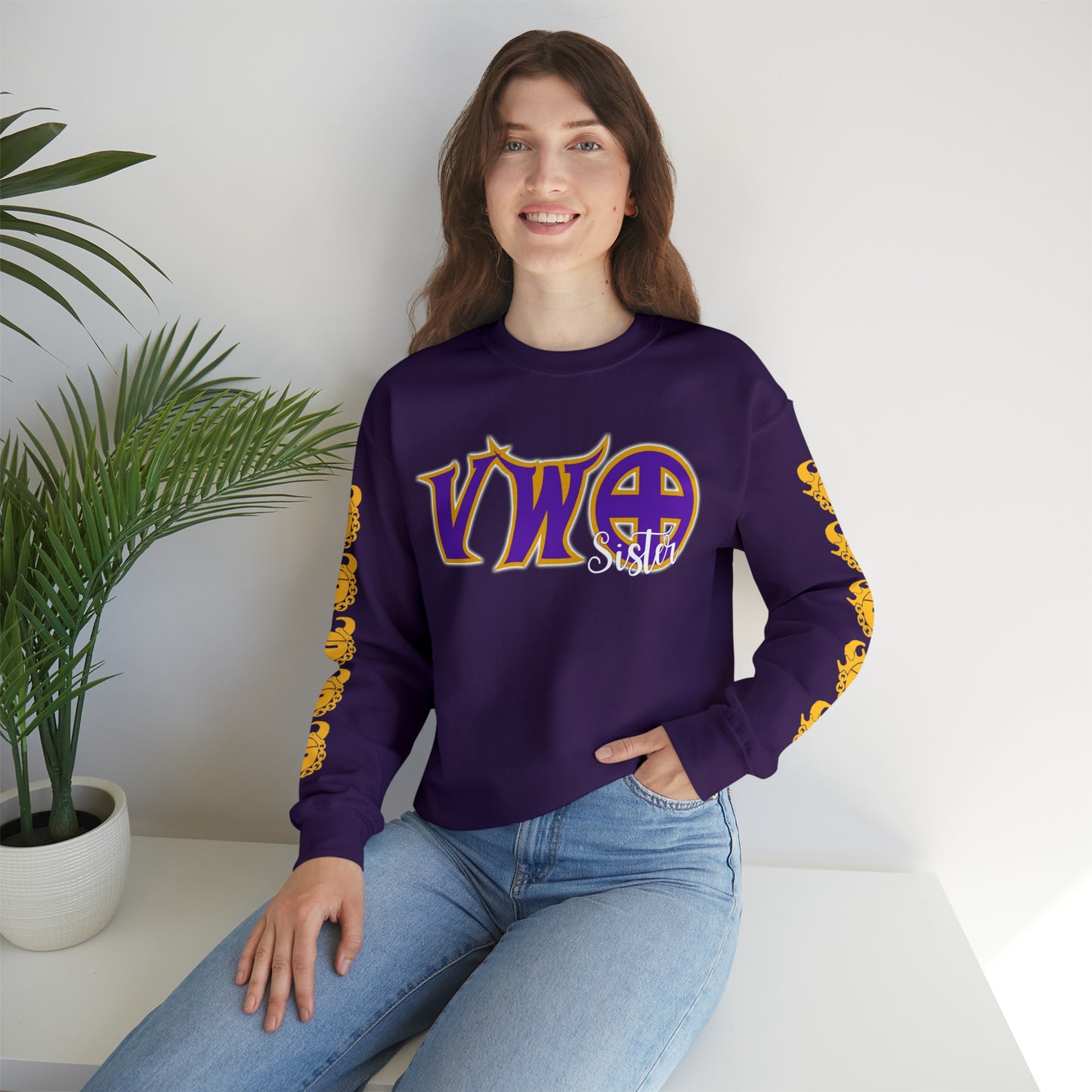 Unisex Heavy Blend™ Crewneck - VWO Sister + Game Day Helmet (Sleeves)