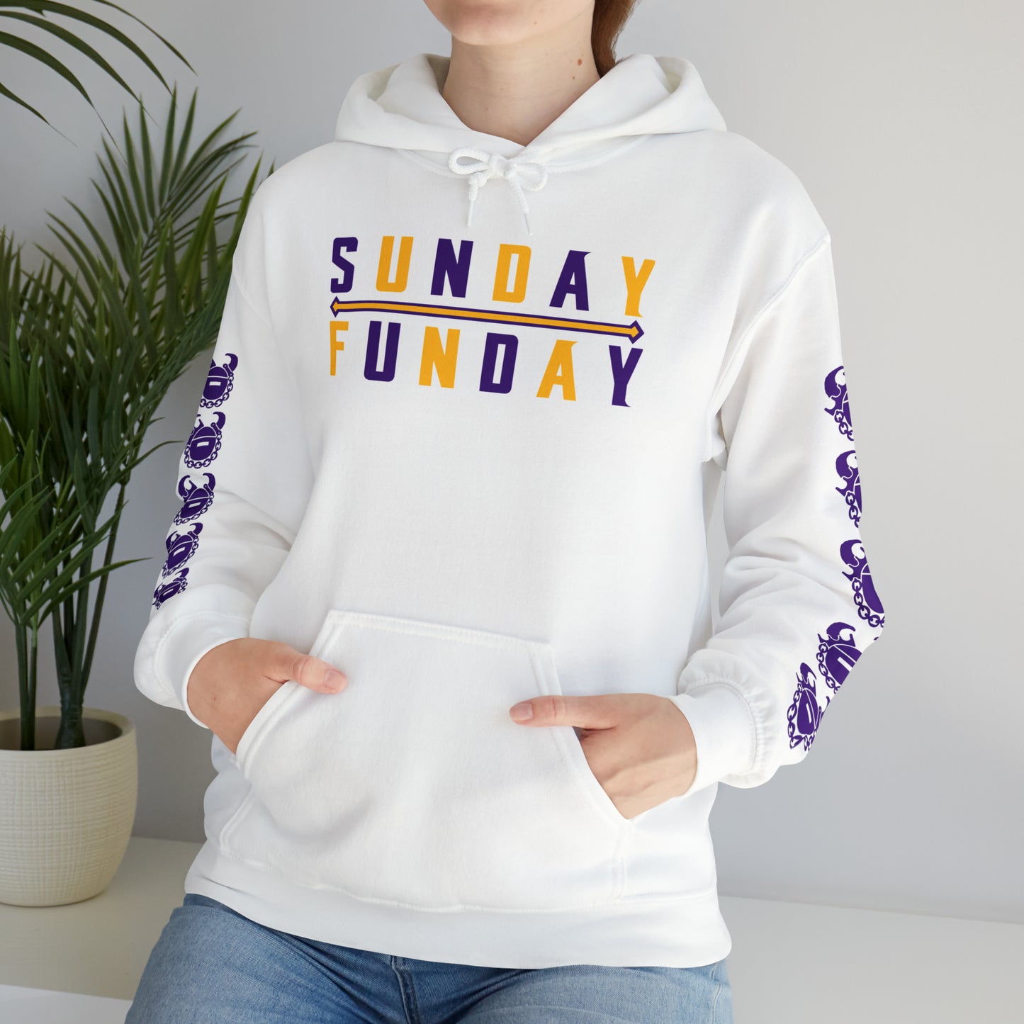 Unisex Heavy Blend™ Hooded Sweatshirt - Sunday FUNday + Game Day Helmet (Sleeves)