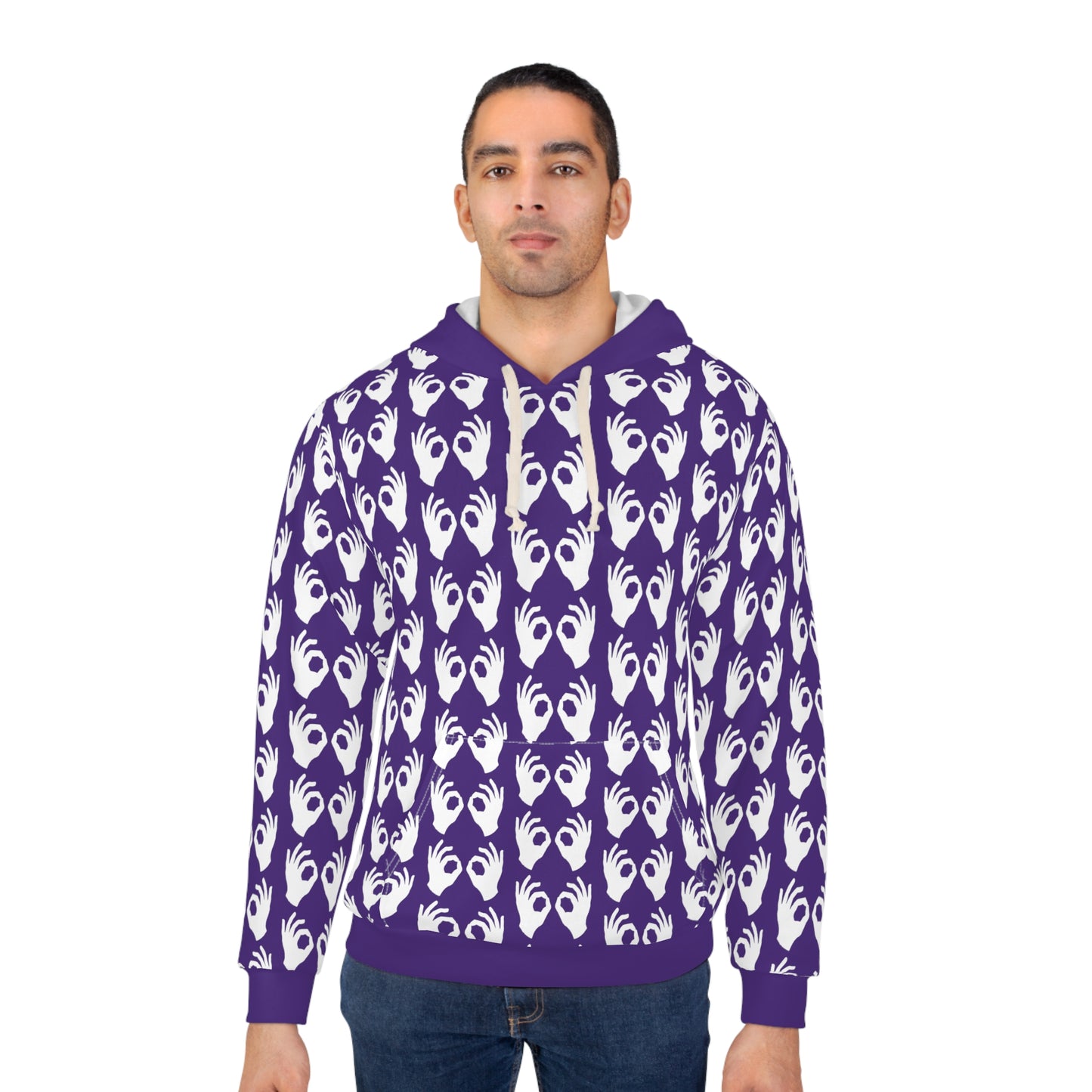 Unisex Pullover Hoodie - Purple/White Griddy