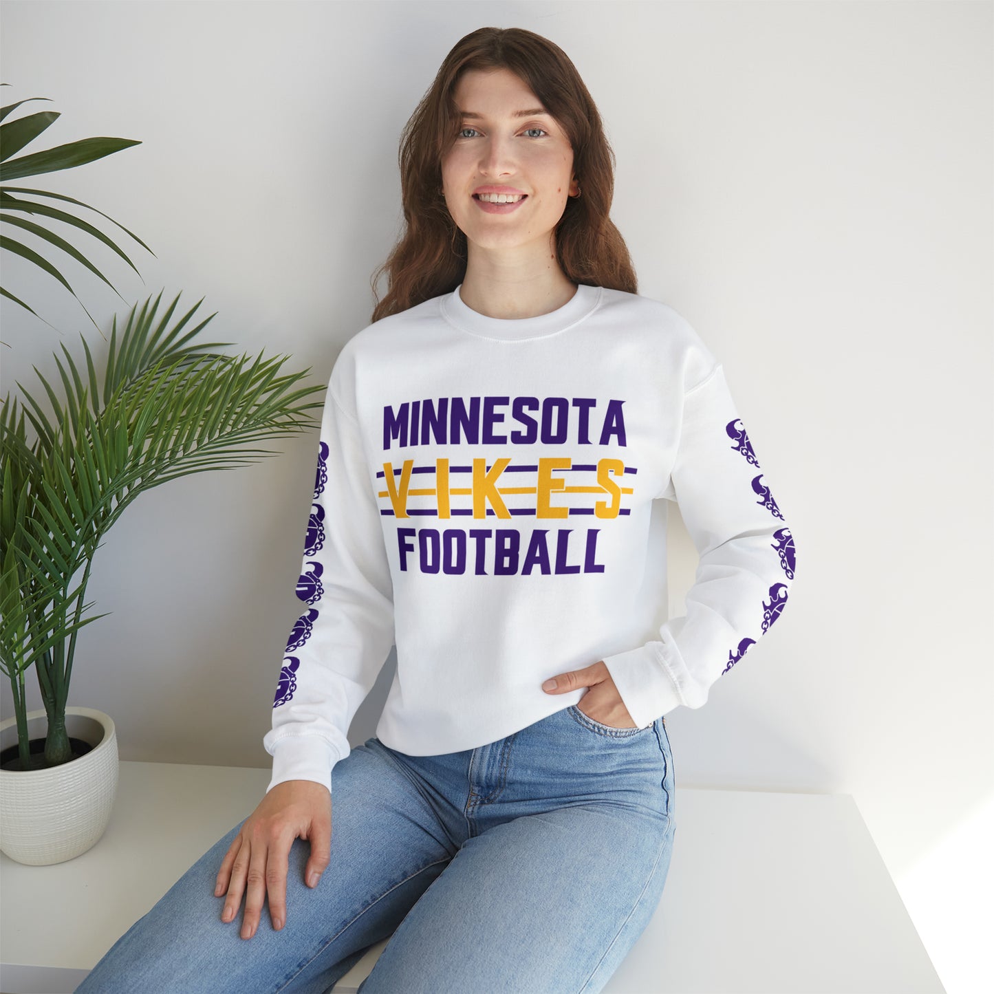 Unisex Heavy Blend™ Crewneck - Vikes Football + Game Day Helmet (Sleeves)